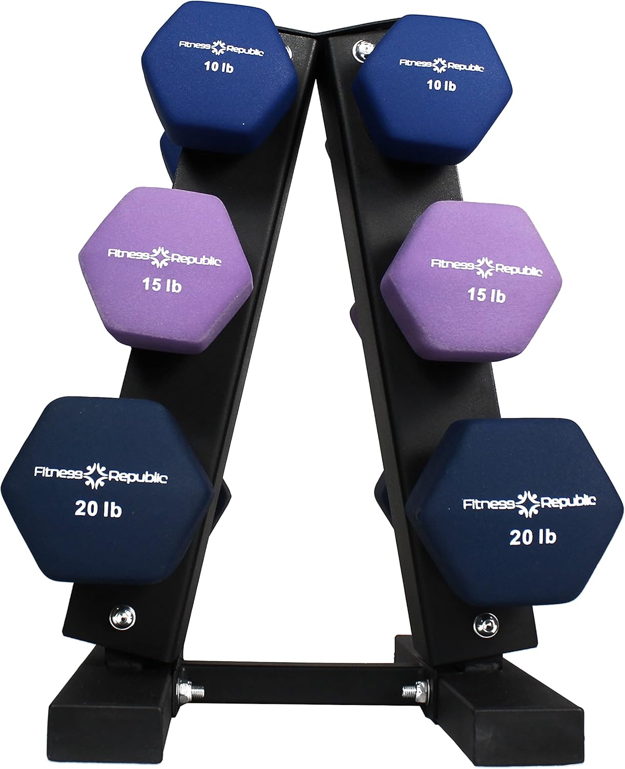 Fitness Republic Solid Steel Dumbbell Rack Holder Combo, Dumbbell Sets with Rack A-Frame, Free weights dumbbells set for home gym exercise, 3/5 Tier weight racks for dumbbells, weight tower 3/5 Holder