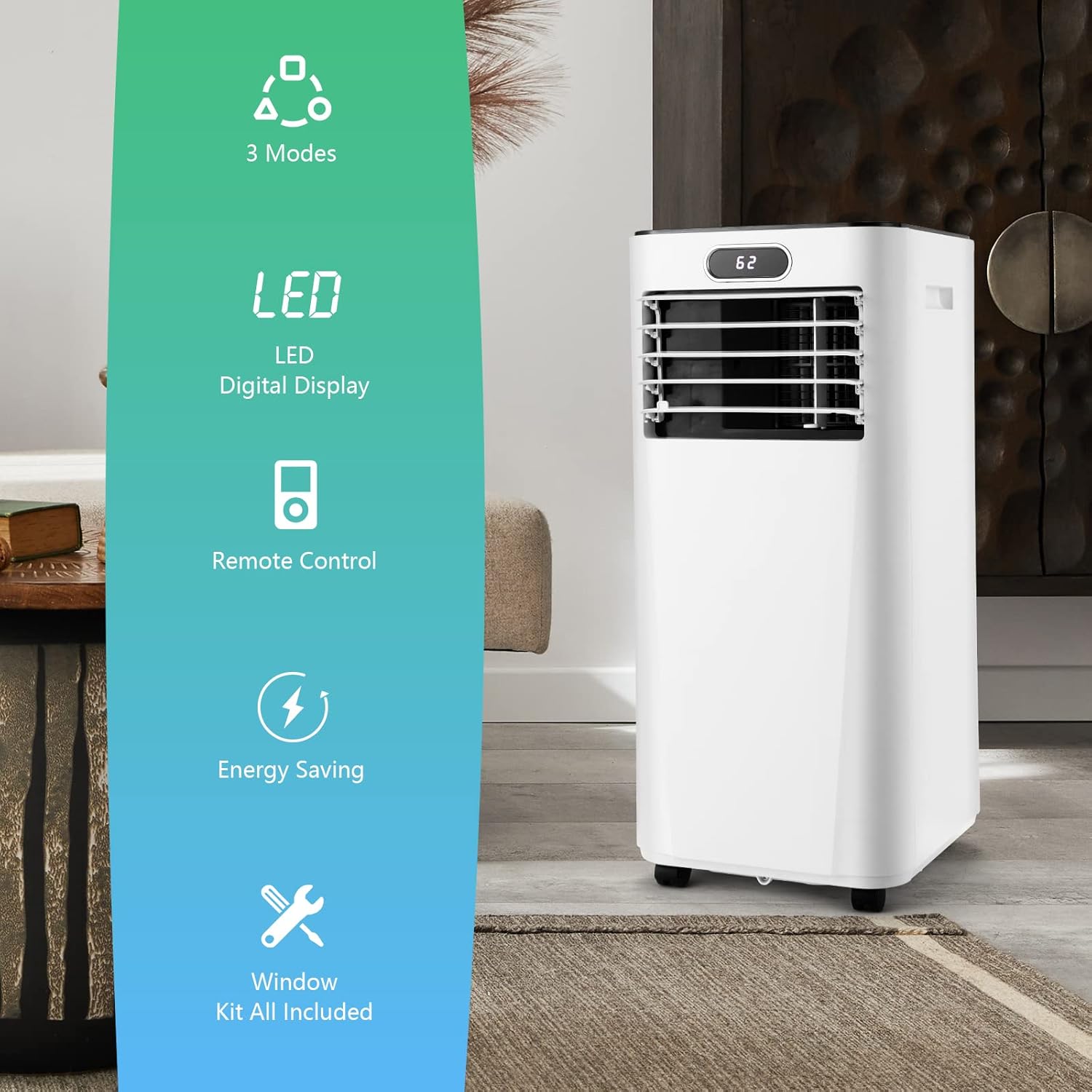 PETSITE Portable Air Conditioner, 10000 BTU AC Cooling Unit with Remote Control, 3-in-1 Dehumidifying, Fan & Air Cooler Function, Window Kit Included, Cools Up to 350 sq.ft