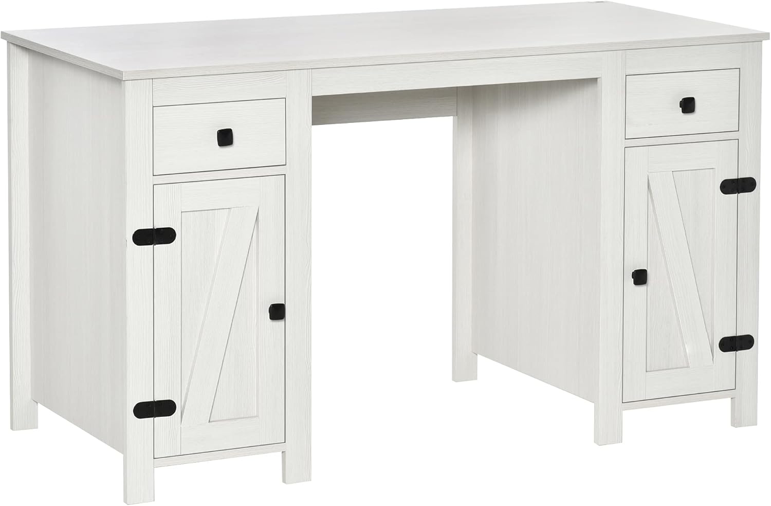 HOMCOM Farm Style Home Office Computer Desk with 2 Drawers, 2 Cabinets with Metal Accent Hardware, White