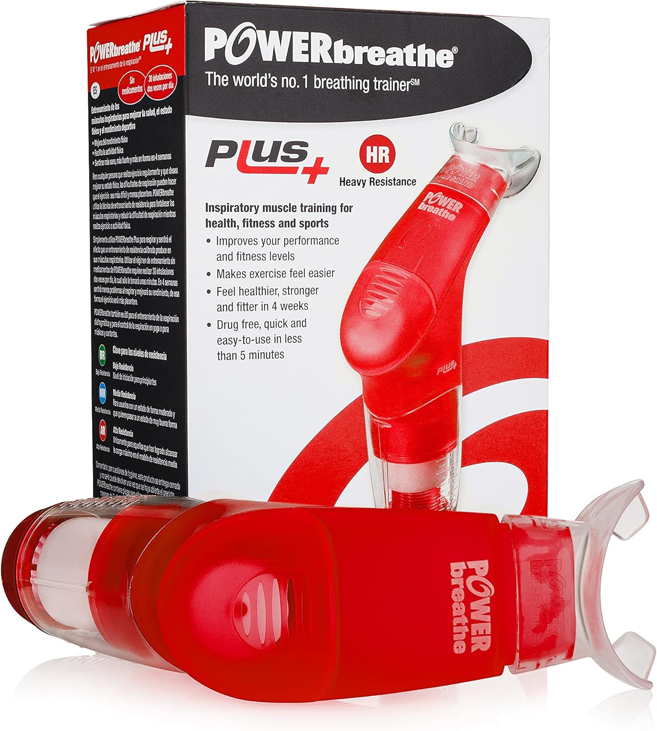 POWERBREATHE - Breathing Exercise Device, Breathing Trainer and Therapy Tool to Strengthen Breathing Muscles and Help Lung Capacity, Handheld Inspiratory Muscle Trainer &ndash; Red, Heavy Resistance