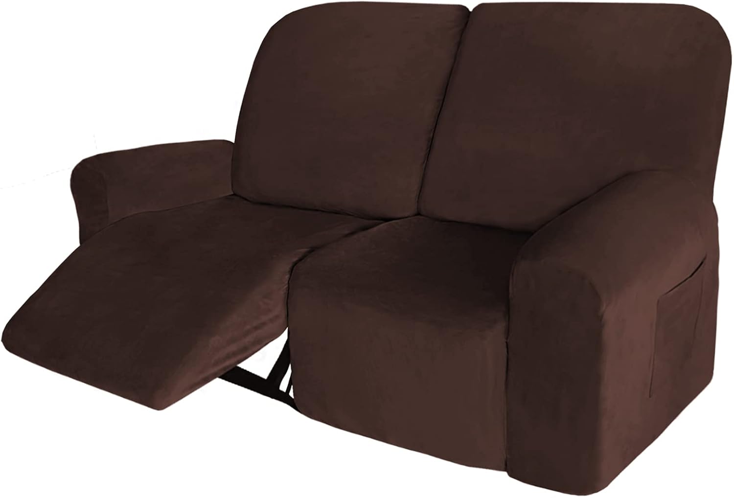 Velvet 6 Pieces Recliner Loveseat Cover with Pockets, 2 Seat Love seat Recliner Cover for Living Room Extra Large Recliner with Console, Lazy-boy Recliner Covers for Leather Pack of 2
