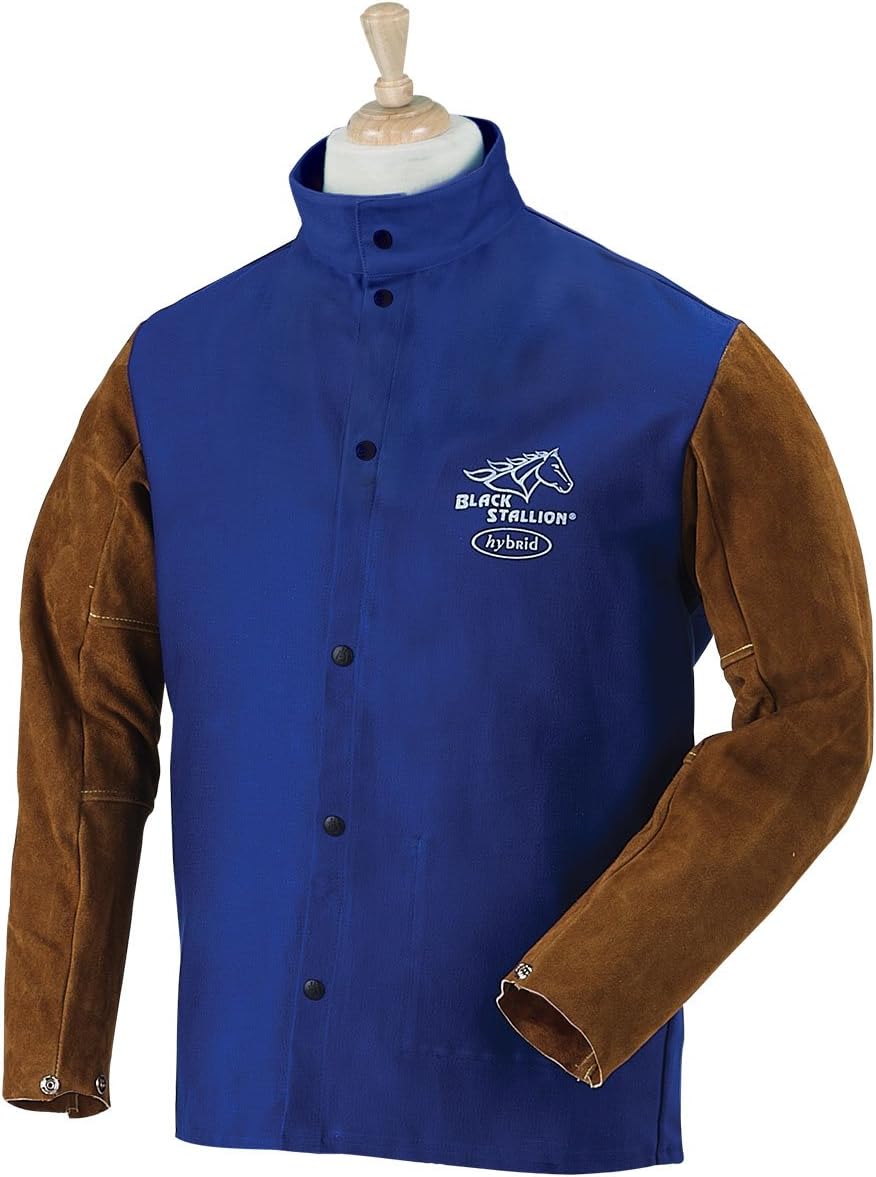Revco FRB9-30C/BS-L Black Stallion Hybrid Fr and Cowhide Welding Coat, 9 oz, Large, Royal Blue/Brown Pack of 2