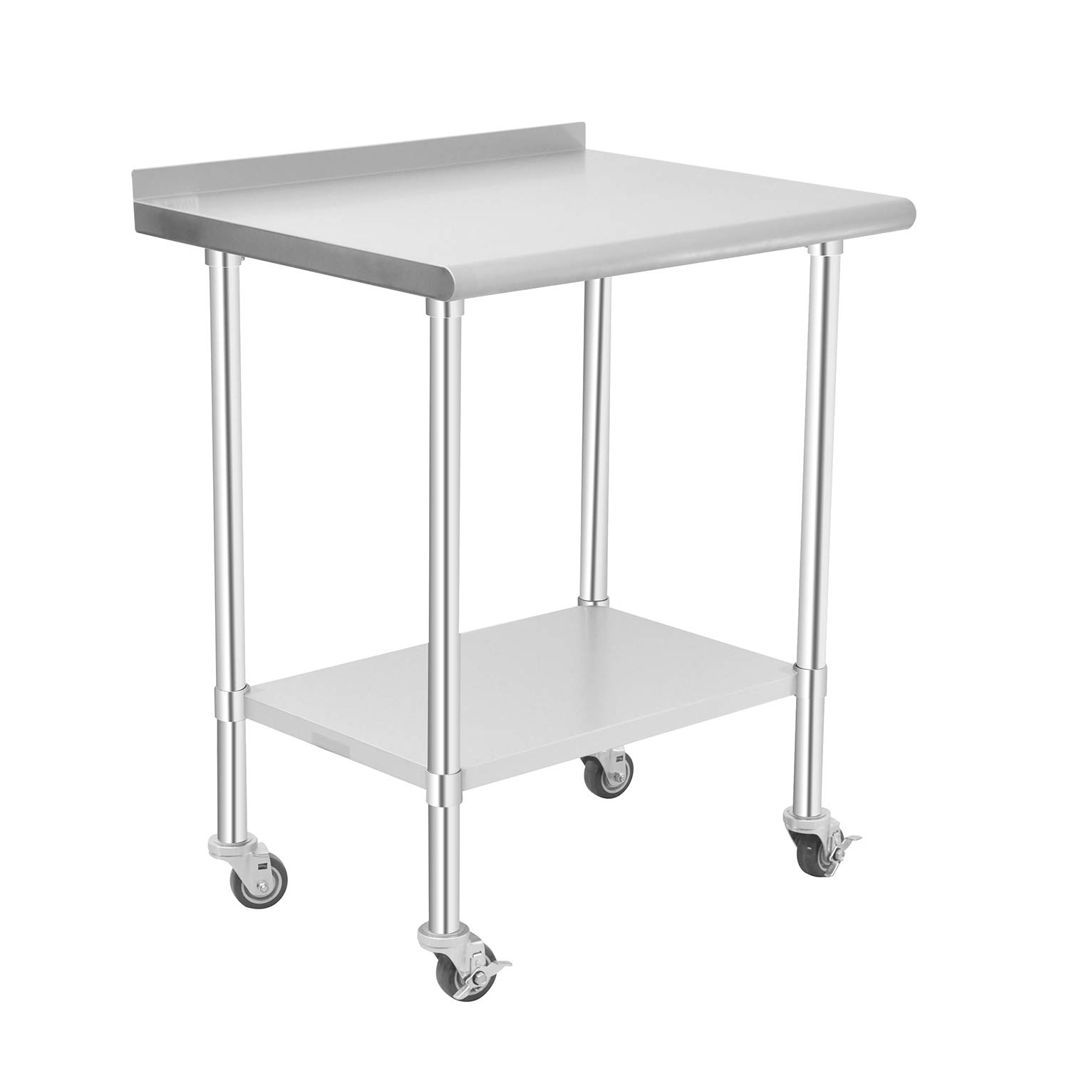 HOCCOT Stainless Steel Prep & Work Table with Adjustable Shelf, with Backsplash and Wheels, Kitchen Island, Commercial Workstations, Utility Table in Kitchen Garage Laundry Room Outdoor BBQ, 24