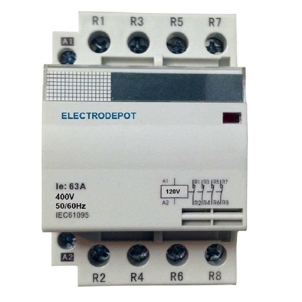 934006 Contactor 60 Amp. 4 Pole Silent Operation Normally Closed (N.C.) 63A Lighting, 40A Inductive Free DIN Rail.