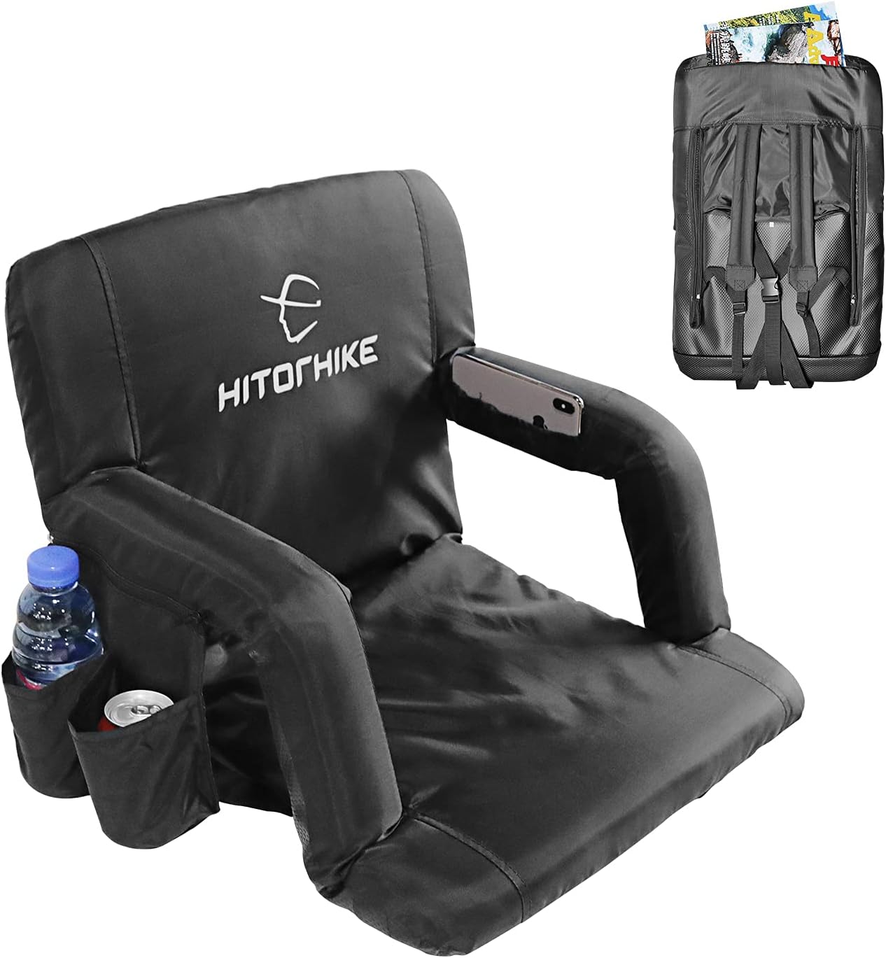HITORHIKE Stadium Seat for Bleachers or Benches Portable Reclining Stadium Seat Chair with Padded Cushion Chair Back and Armrest Support