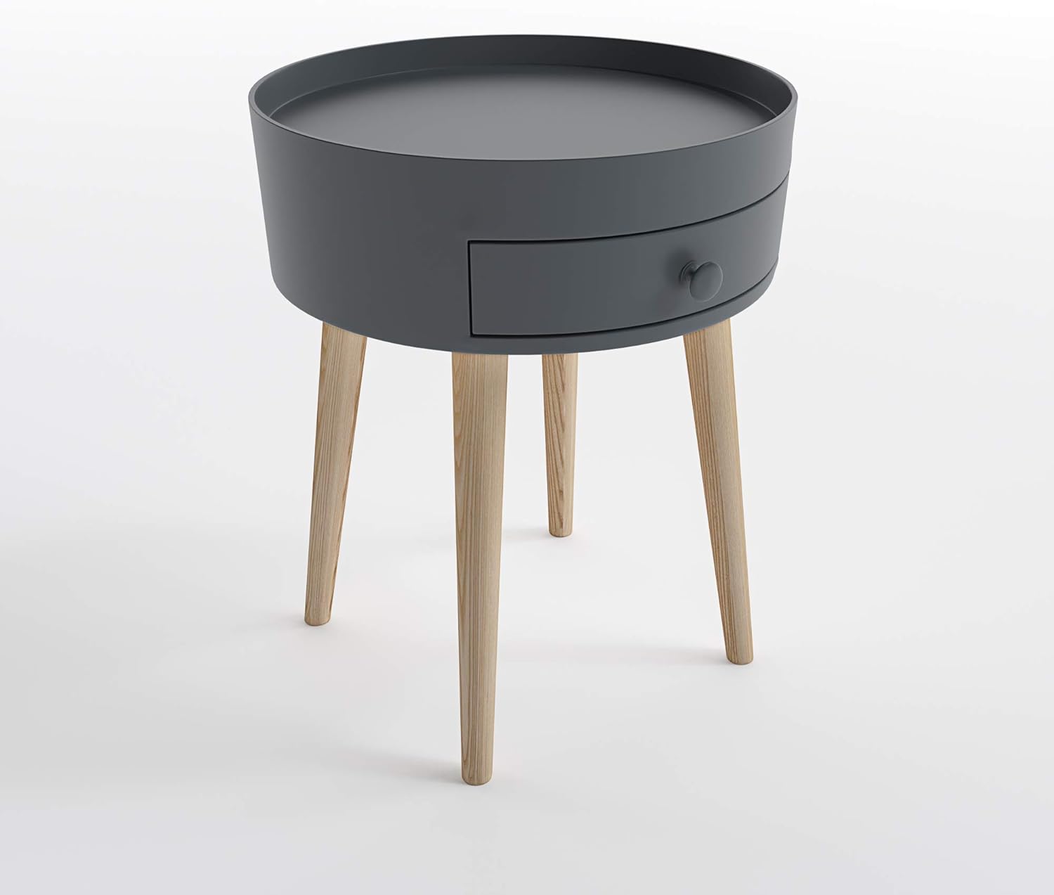 ZTOZZ Barrel Round Side Table with Drawer and 4 Wooden Legs - Grey Color Modern end Table for Living Room or Bedroom - Easy Assembly Pack of 2