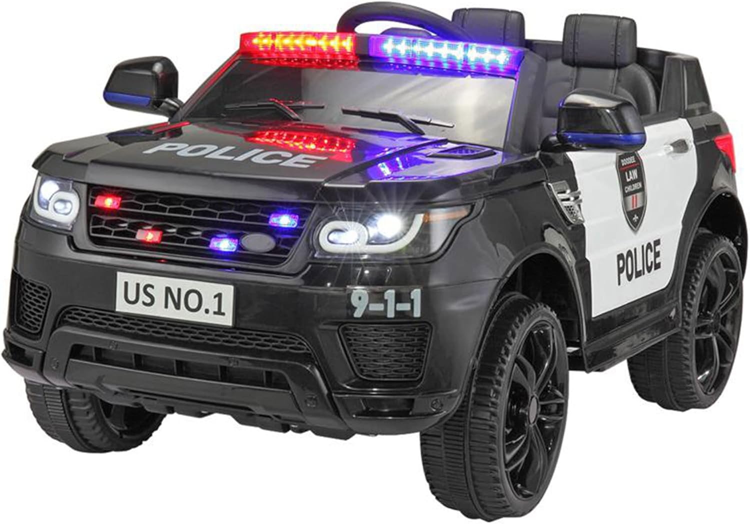 Tobbi 12V Kids Ride On Toys Police Car Electric with Remote Control, Real Megaphone Siren Flashing Light Horn, Black