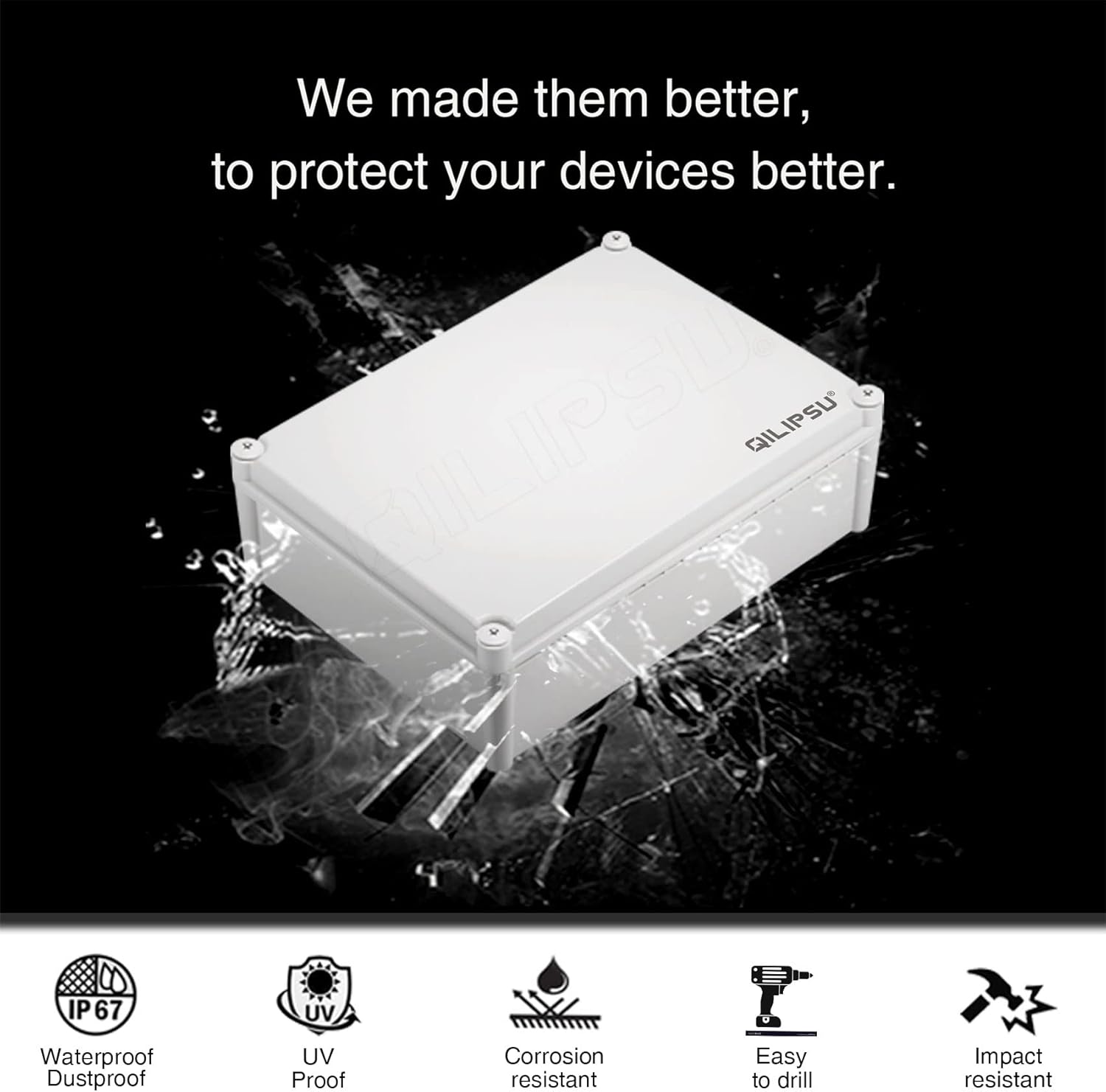 QILIPSU Junction Box with Mounting Plate 380x280x130mm, ABS Plastic DIY Electrical Project Case IP67 Waterproof Dustproof Enclosure Grey (15