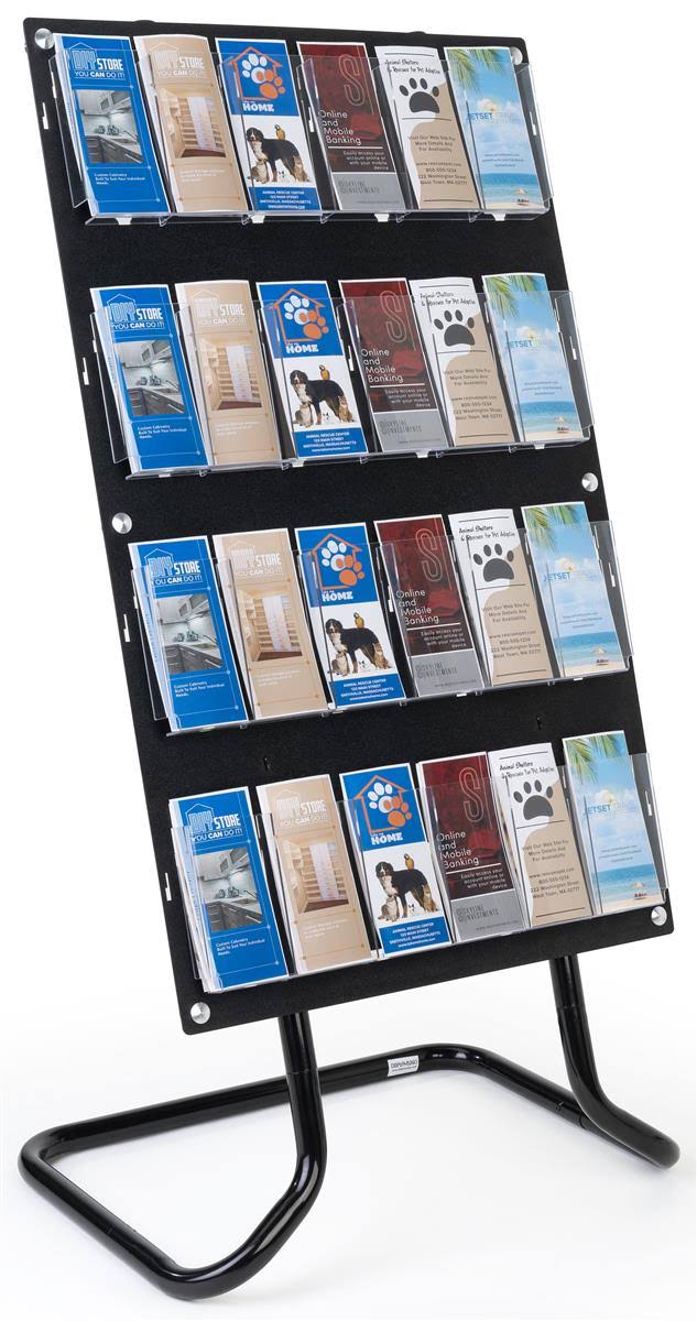 4-Tiered Literature Floor Stand, 4x22/8.5x22w,12-24 Pockets - Black