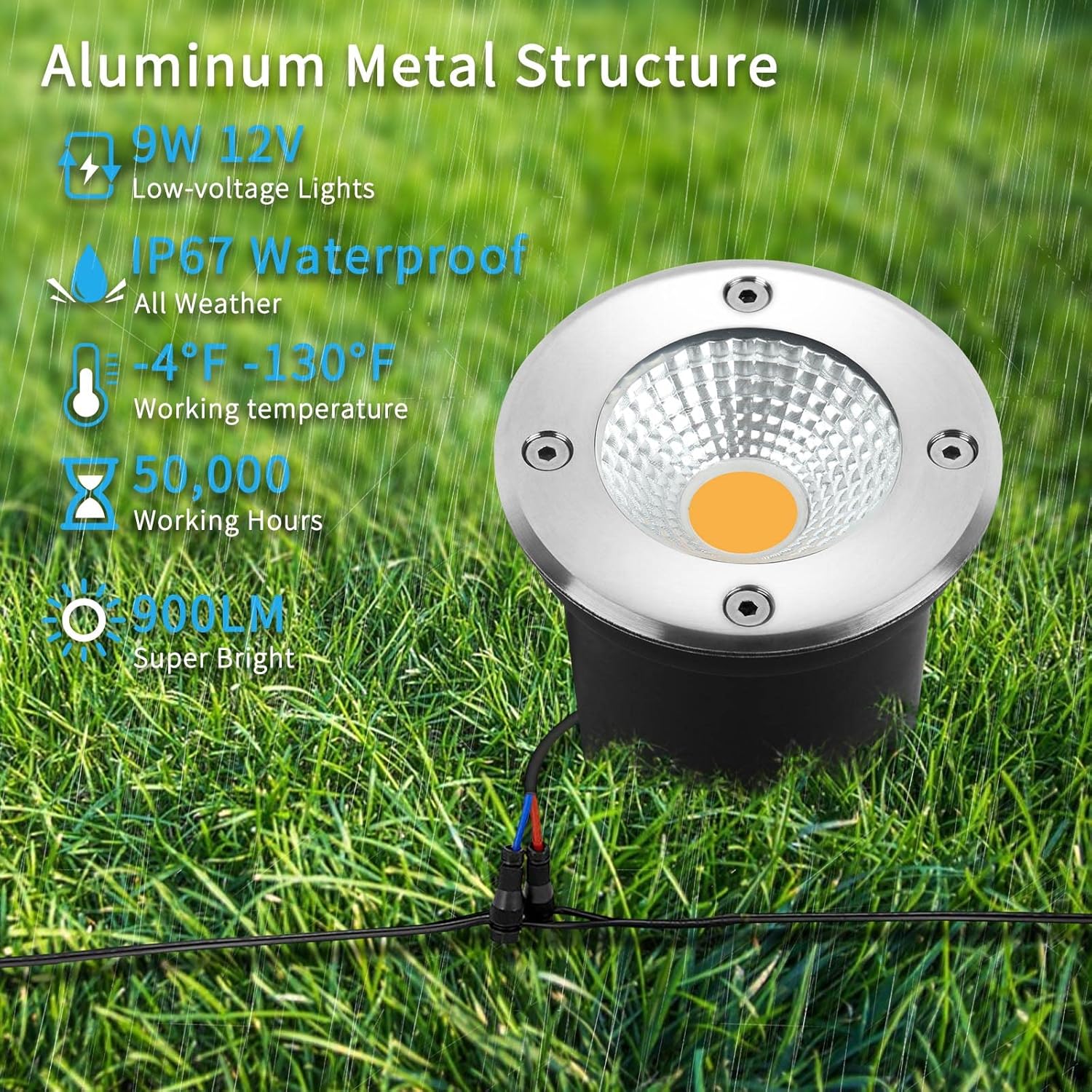 MEEDOO 9W Well Lights LED Low Voltage 12V Landscape Lighting Outdoor Flat Top In-Ground Lighting 3000K Warm White IP67 Waterproof for Lawn Pathway Yard Driveway Deck, Step(8Pack with Connectors)