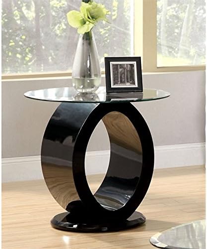 BOWERY HILL Round Glass Top End Table in Black
