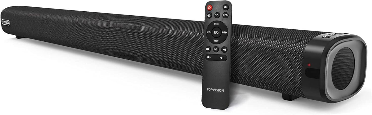 Sound Bar, TOPVISION 36-Inch Sound Bars for TV, 2.1CH Sound Bar with Built-in Subwoofer, 3D Surround Sound TV Speaker, Wired & Wireless Bluetooth 5.0, USB, AUX/RCA, Optical, COA, HDMI ARC Input Pack of 2