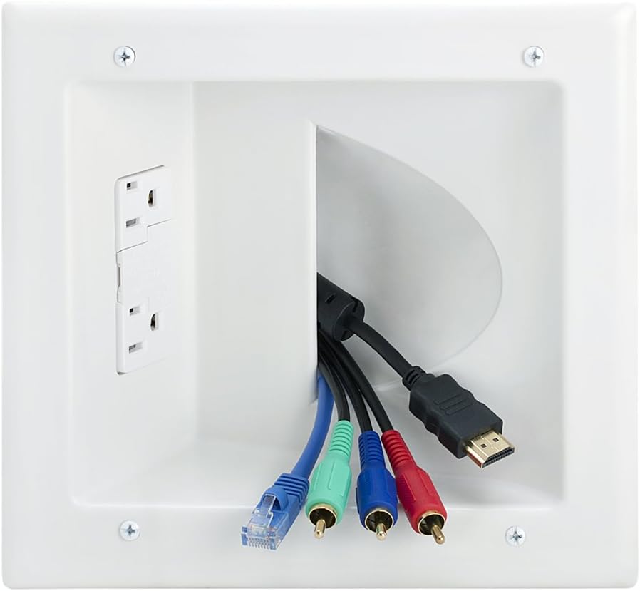 Recessed Low Voltage Media Wall Plate with Duplex Receptacle UL Listed Component Pack of 2