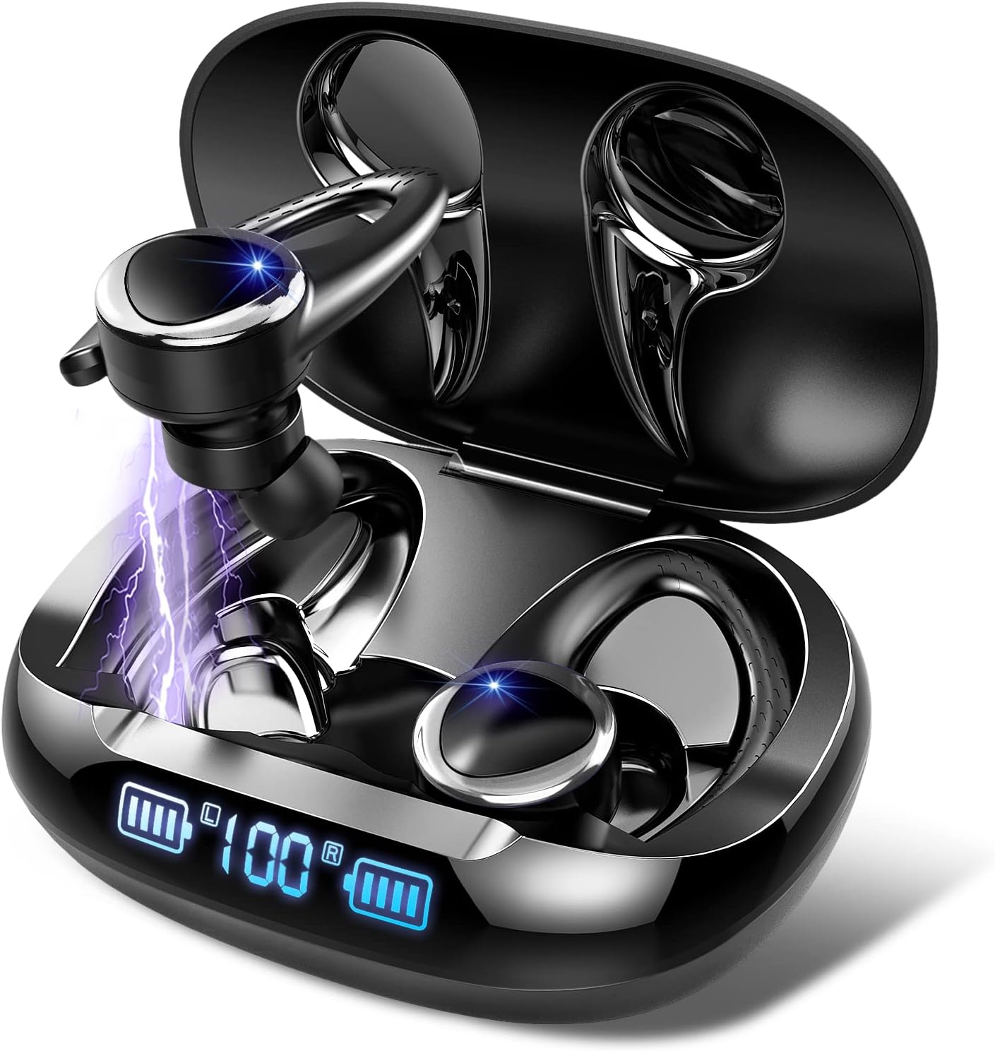 Wireless Earbud, Bluetooth 5.2 Sport Headphones with Noise Cancelling, Bluetooth Earbud with Mic, IP7 Waterproof Wireless Earhooks Headphones for Running Gym Sports, Deep Stereo Bass, 40H Playtime Pack of 2