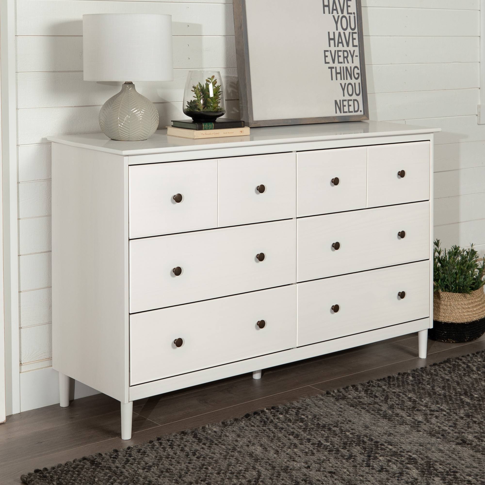 Classic Mid-Century Modern 6 Drawer Dresser White - Saracina Home