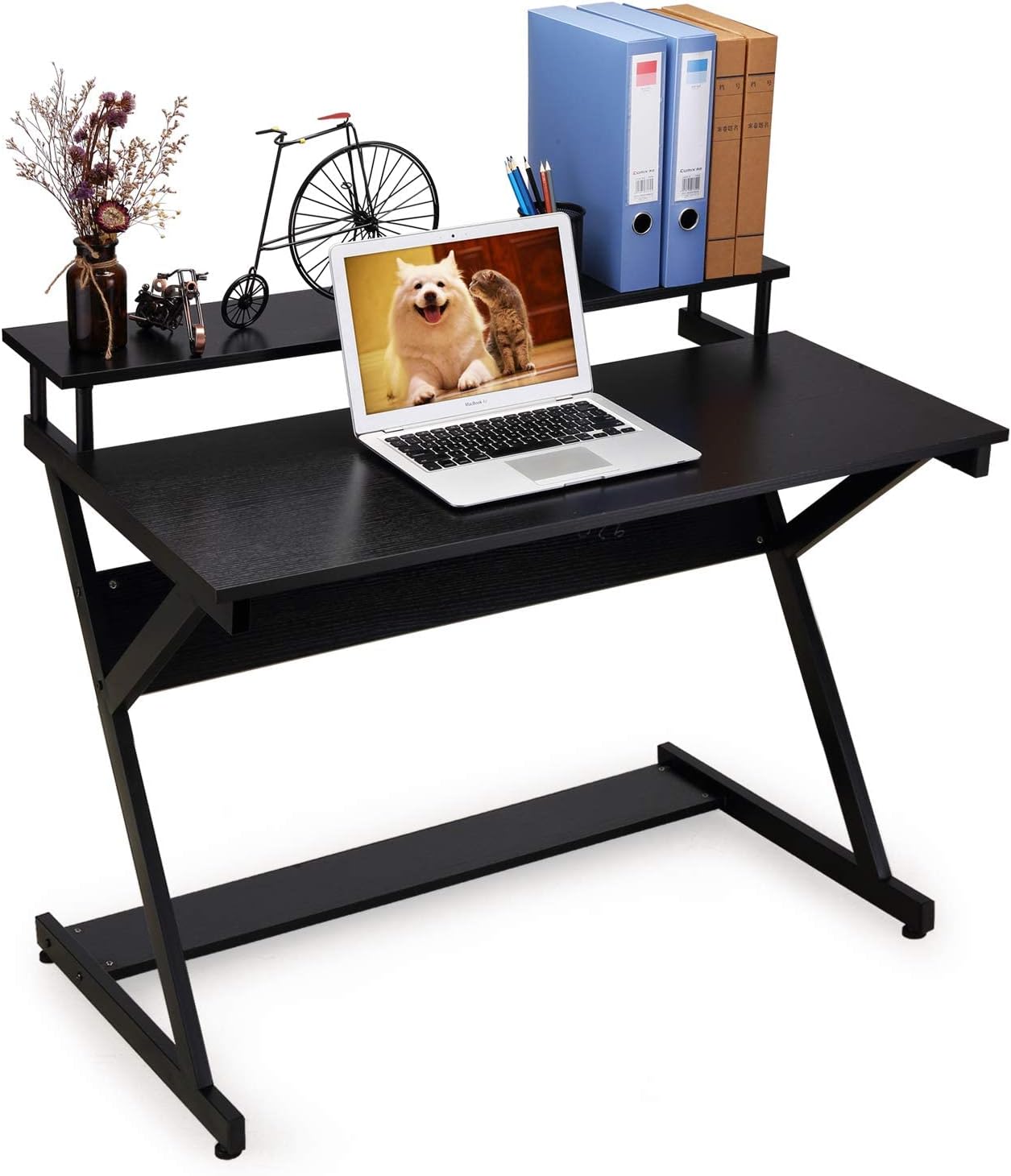 Comix Computer Desk with Monitor Stand, 40 Inch Small Gaming Table Sturdy Writing Workstation Z-Shaped Modern Computer Desk for Small Place Home School Office, Black Pack of 2