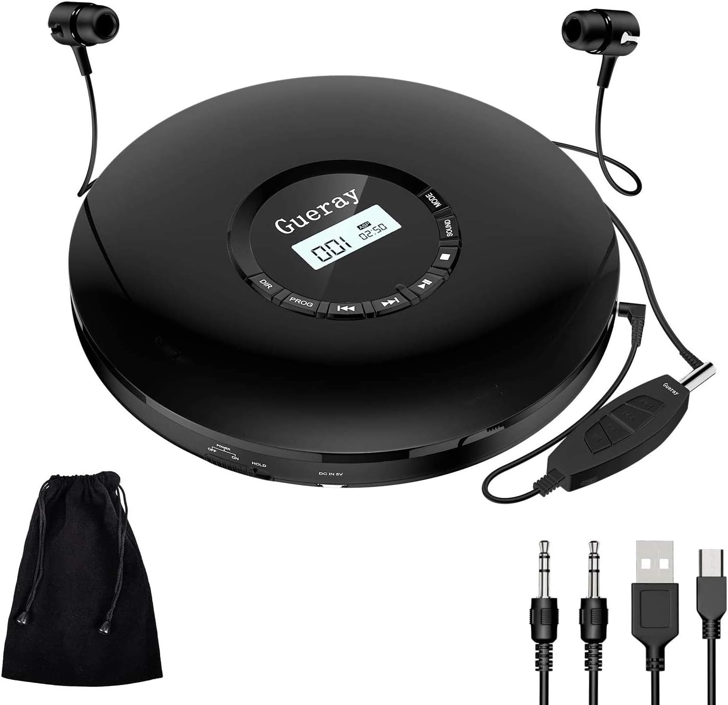 Portable CD Player 1400mAh CD Walkman Gueray Rechargeable CD Player Portable CD Discman Personal CD Player with Headphones Jack USB Supply CD Music Disc with LCD Display (Black) Pack of 2