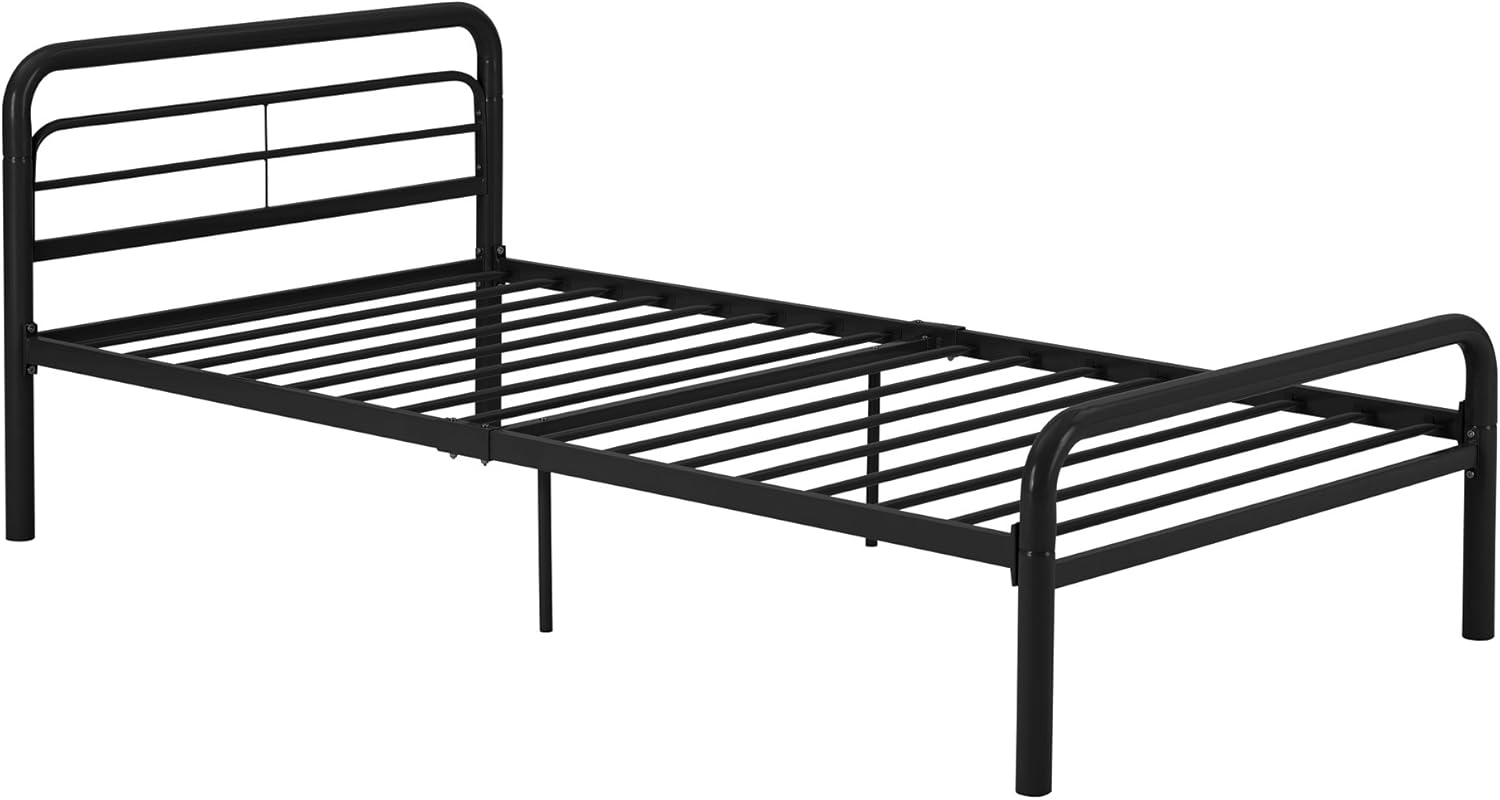 DHP Metal Bed with Round Tubing, Modern and Simple Design, Twin, Black