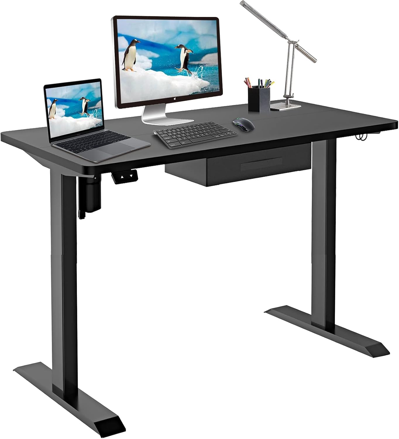 BEASHINY Height Adjustable Electric Standing Desk Frame，Home Office Stand Up Desk Workstation，Frame Only(02, Black)