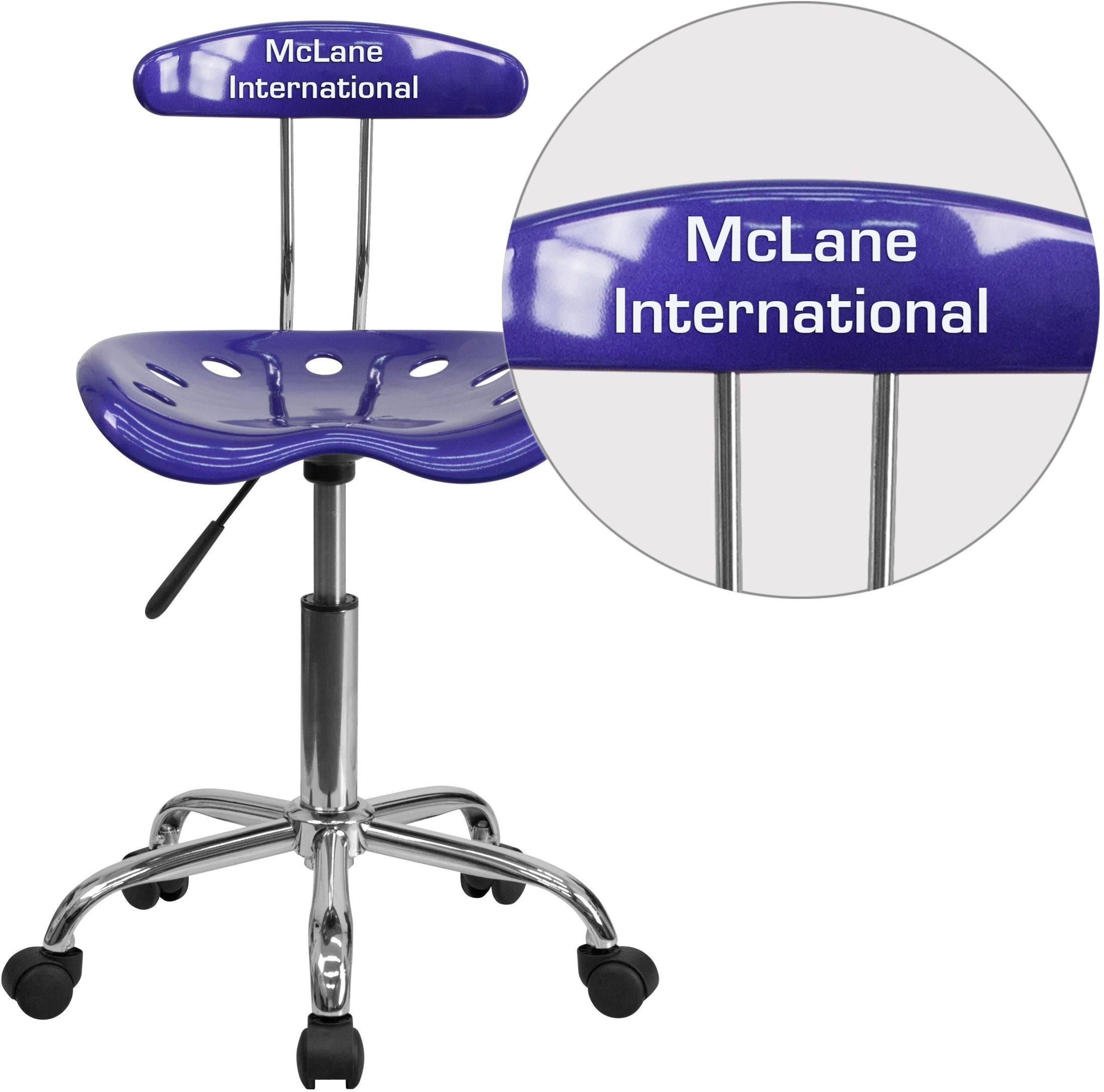 Personalized Vibrant Deep Blue and Chrome Task Chair with Tractor Seat