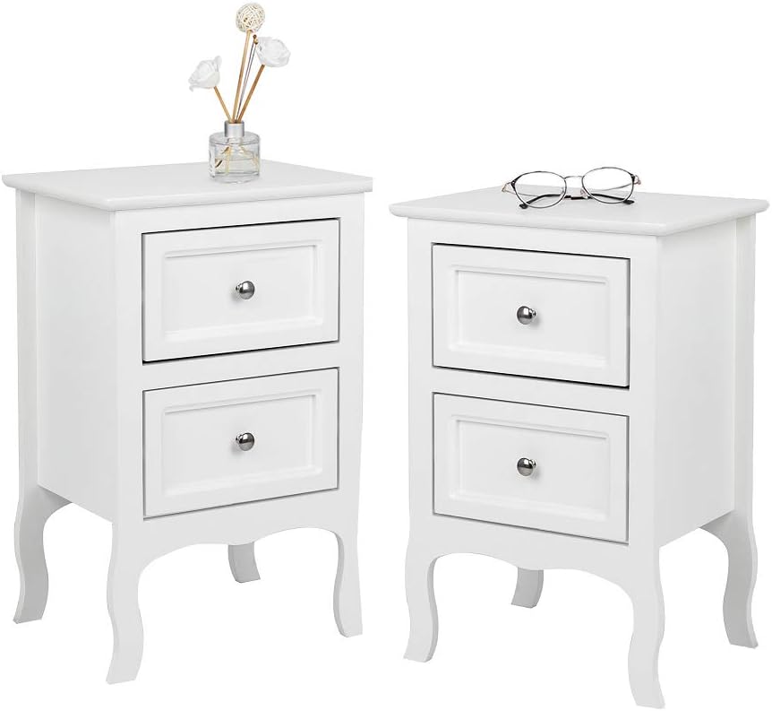Bonnlo White Nightstand with 2 Drawers, Farmhouse Night Stands for Bedrooms Set of 2, Small Bed Side Table/Night Stand for Small Spaces, College Dorm, Kids&rsquo; Room, Living Room, 16W x 12D x 24H
