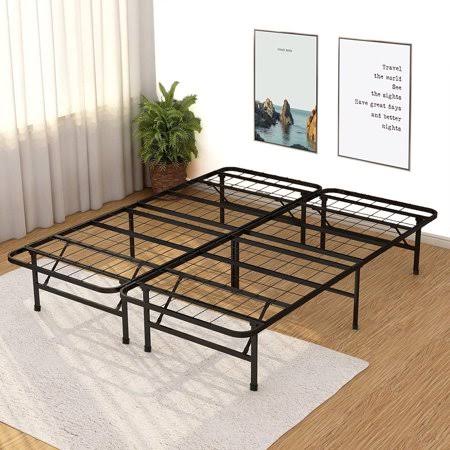 Platform Bed Frame Queen Metal Base Mattress Foundation No Box Spring Needed 14 inch Heavy Duty Steel Noise-Free ,Black, Red