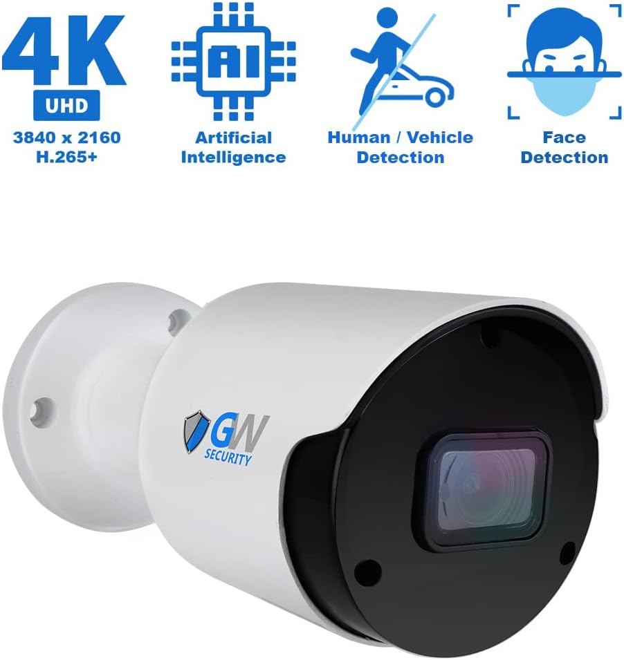 GW Security Smart AI 16 Channel H.265 PoE NVR Ultra-HD 4K (3840x2160) Security Camera System with 12 x 4K (8MP) 2160P Face Recognition/Human/Vehicle Detection Outdoor Indoor Surveillance IP Camera