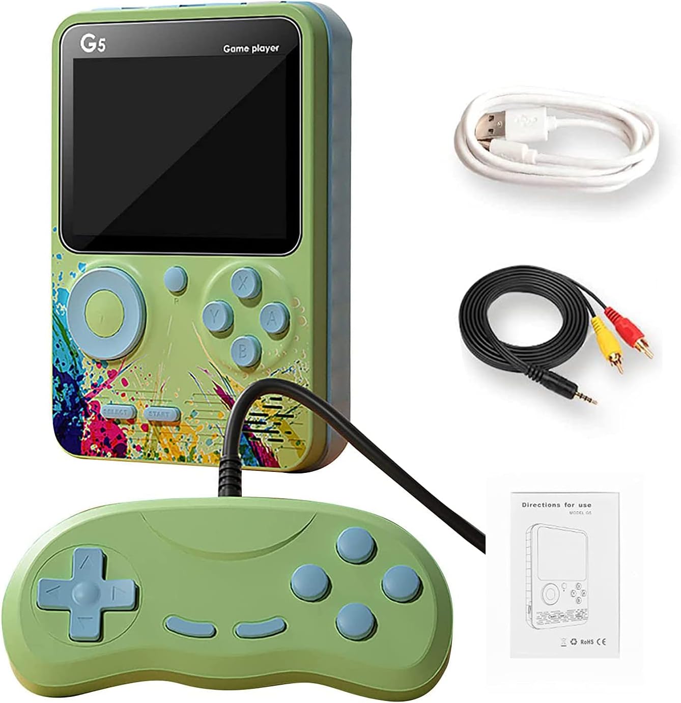 MiRUSI G5 Retro 3 inch Handheld Game Console Built-in 500 Classical FC Games Support for Connecting TV & Two Players (Green) Pack of 2