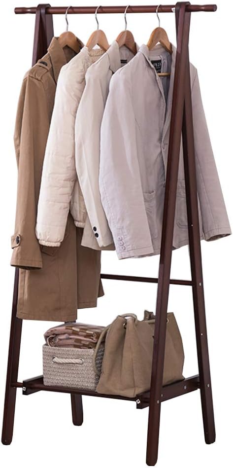 COAT RACK ZHIRONG Foldable Solid Wood Clothing Display Stand Living Room Bedroom Hangers Storage Rack 5645149CM (Color : Brown)
