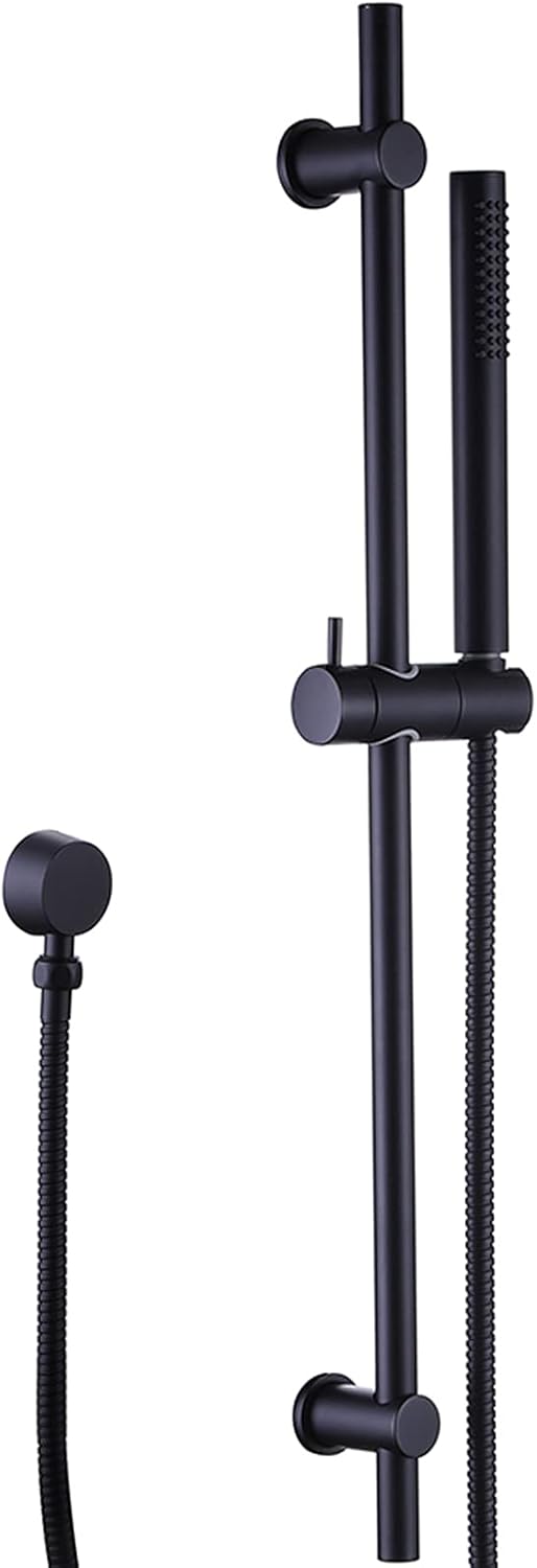 LANSEN Matte Black Shower Head with Slide Bar Combo Wall Mounted Copper Handheld Shower Kit with Hose Wall Mount Adjustable Holder Set, Square Wall Supply Elbow