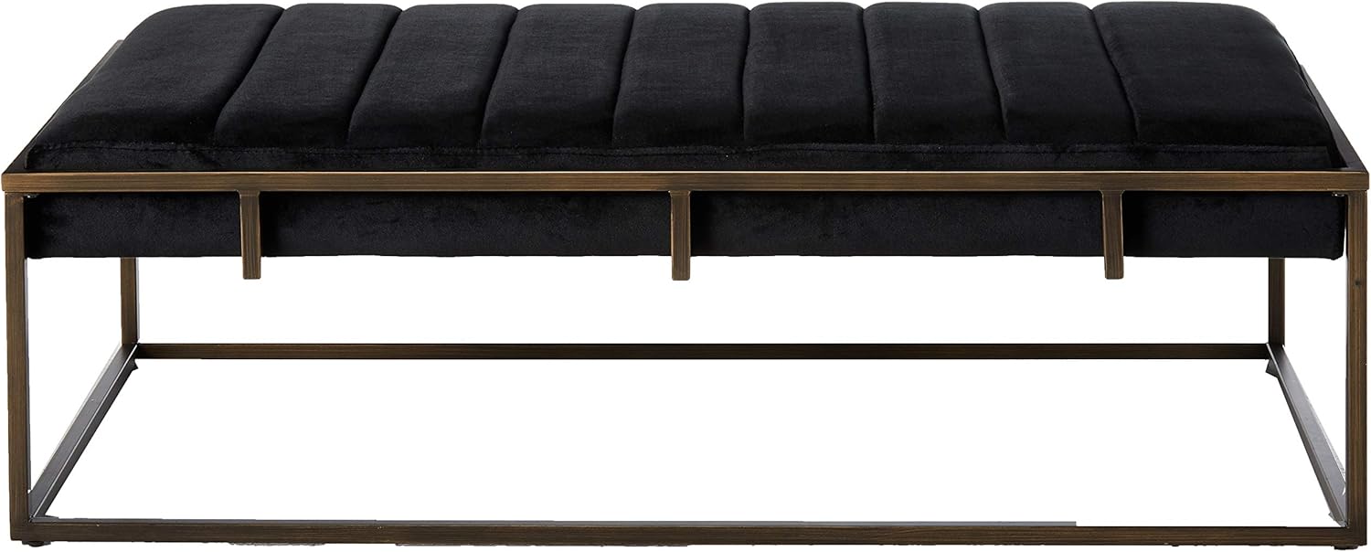 Christopher Knight Home Vassy Modern Velvet Ottoman Bench with Brass Finish, Black