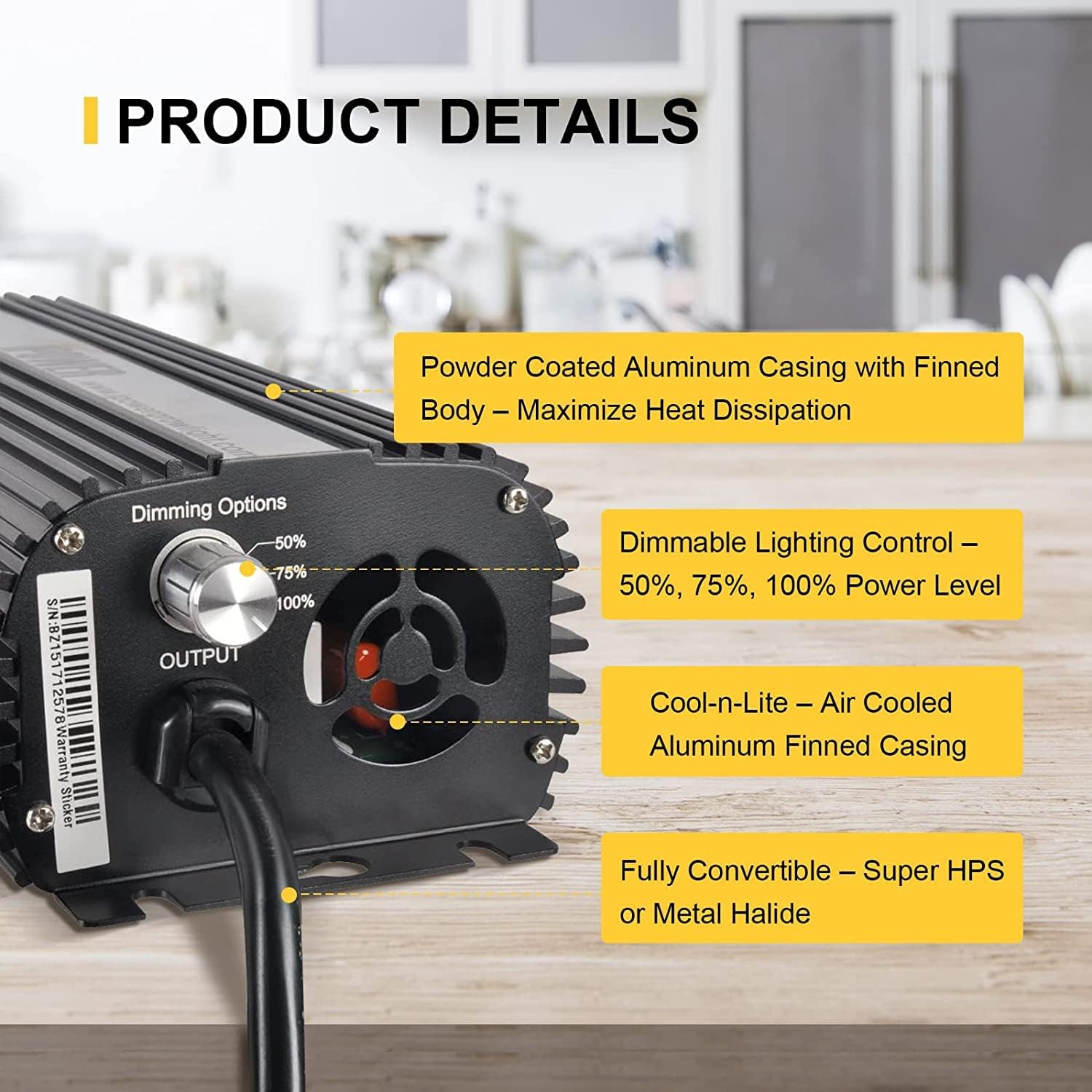 iPower GLBLST1000DX4 4-Pack Horticulture 1000 Watt Digital Dimmable Electronic Ballast for Hydroponic HPS MH Grow Light, 1000W, 4 Pack, Black