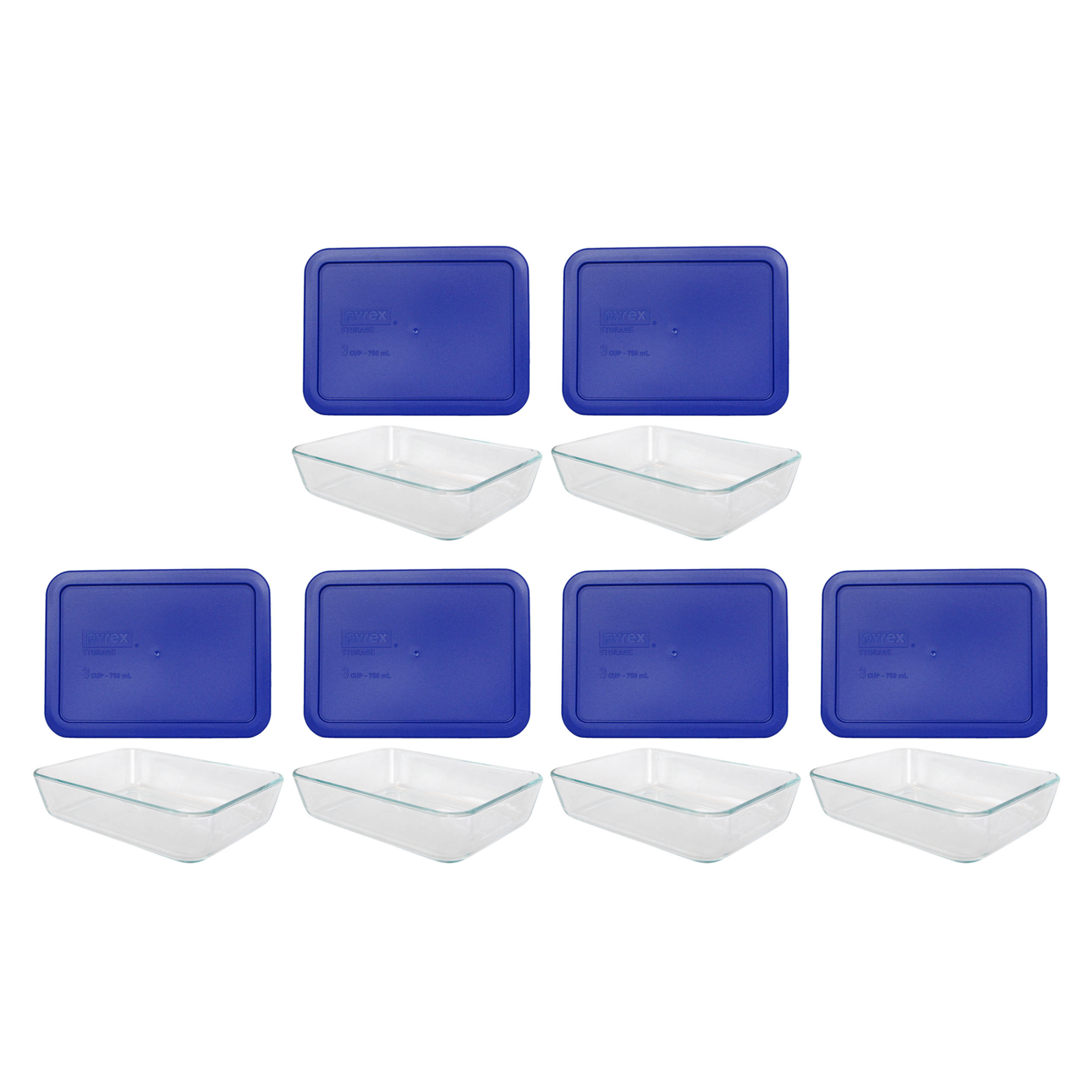 Pyrex 7210 3-Cup Rectangle Glass Storage Dish w/ 7210-pc Cadet Blue Lid (6-Pack)