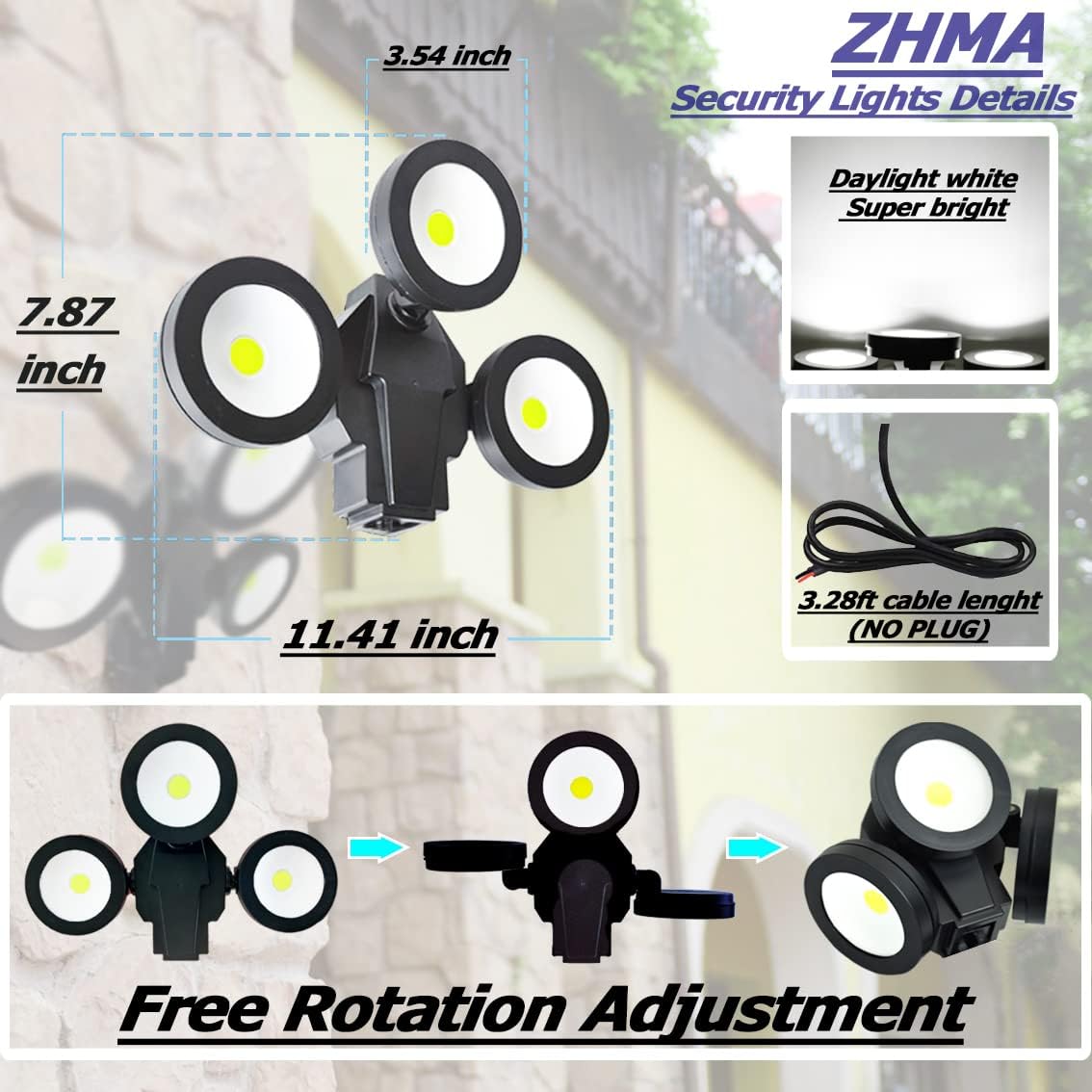 ZHMA 110V LED Security Light,60W 360° Adjustable Super Bright Flood Light,IP65 Dusk to Dawn Daylight White Motion Sensor Flood Light Spotlight for Garden,Yard,Court,Garage,ect. (3 Pack) Pack of 2