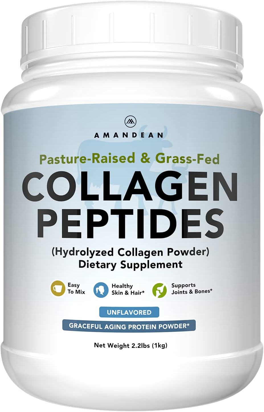 Amandean Collagen Peptides Powder XL. Grass-Fed Hydrolyzed Type I & III Collagen Protein. Paleo & Keto Fit. Bovine Hydrolysate. Easy to Mix, Unflavored, Non-GMO. 18 Aminos for Healthy Skin Hair Nails. Pack of 2