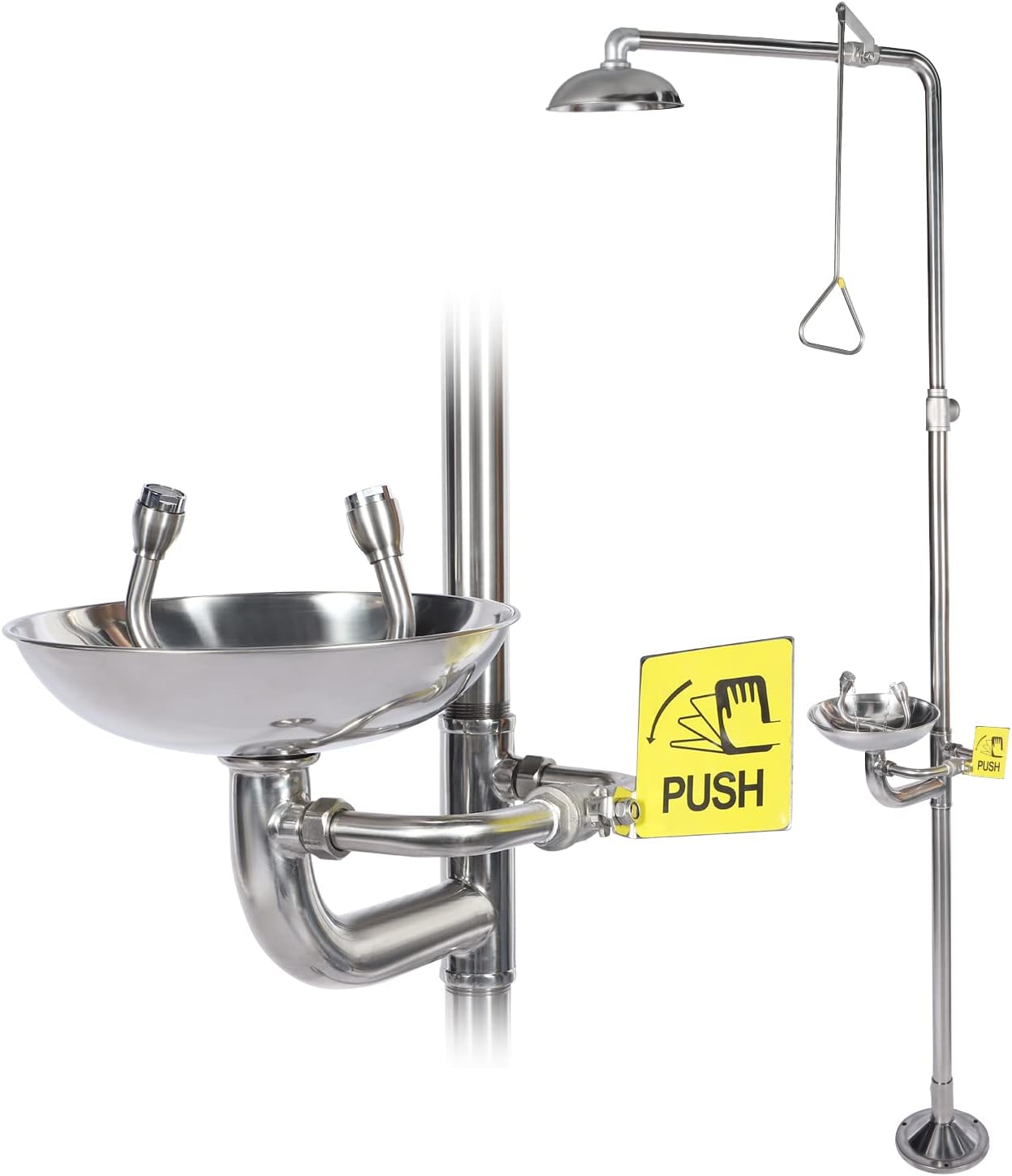 CGOLDENWALL Emergency Shower Eyewash Station Combination Eye Wash Station with Shower Safety Shower Eye&Face Washing Unit, 304 Stainless Steel, with Eyewash Sign, NPT thread