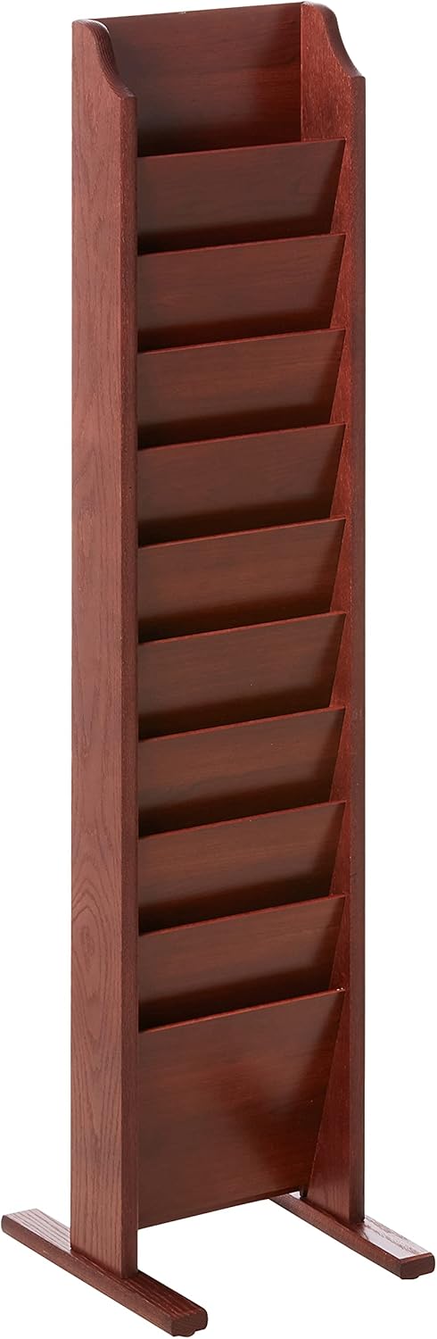 Wooden Mallet 10-Pocket Cascade Free-Standing Magazine Rack, Medium Oak