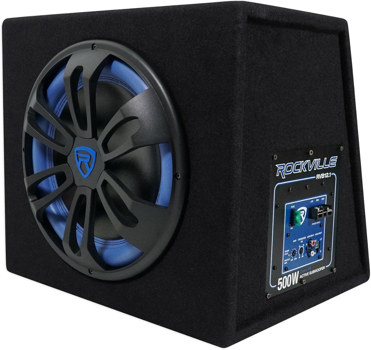 Rockville RVB12.1A 12 Inch 500W Active Powered Car Subwoofer+Sub Enclosure Box