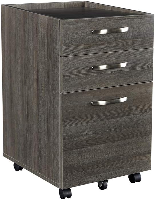Sunon 3 Drawer Mobile File Cabinet Wood Rolling File Pedestal Cabinet,Fully Assembled Except Wheels and Handles (Black)