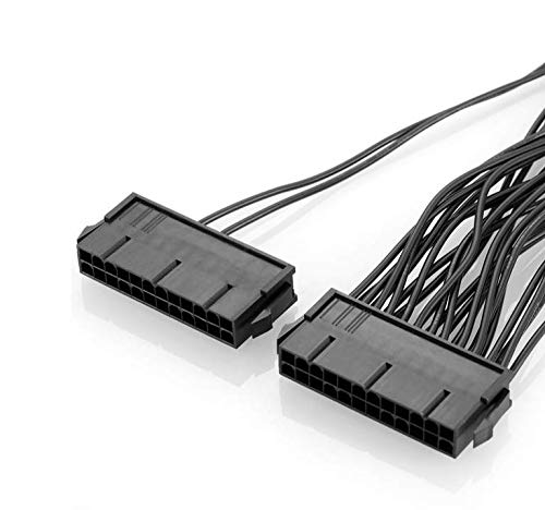 JORCEDI Dual Multiple PSU Power Supply 24 Pin Extension Cable Splitter Adapter Kit, for ATX Motherboard, 24 pin to 24(20+4) pin 1 Feet Black