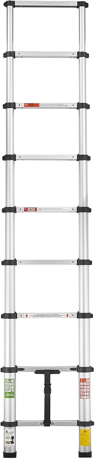 Bivatia 8.5 Ft Smartsafe Aluminum Telescoping Ladder: Telescopic Extension Ladder Retraction Collapsible Ladder Portable Folding Lightweight Ladder Type 1A with 12 ft Max Reach