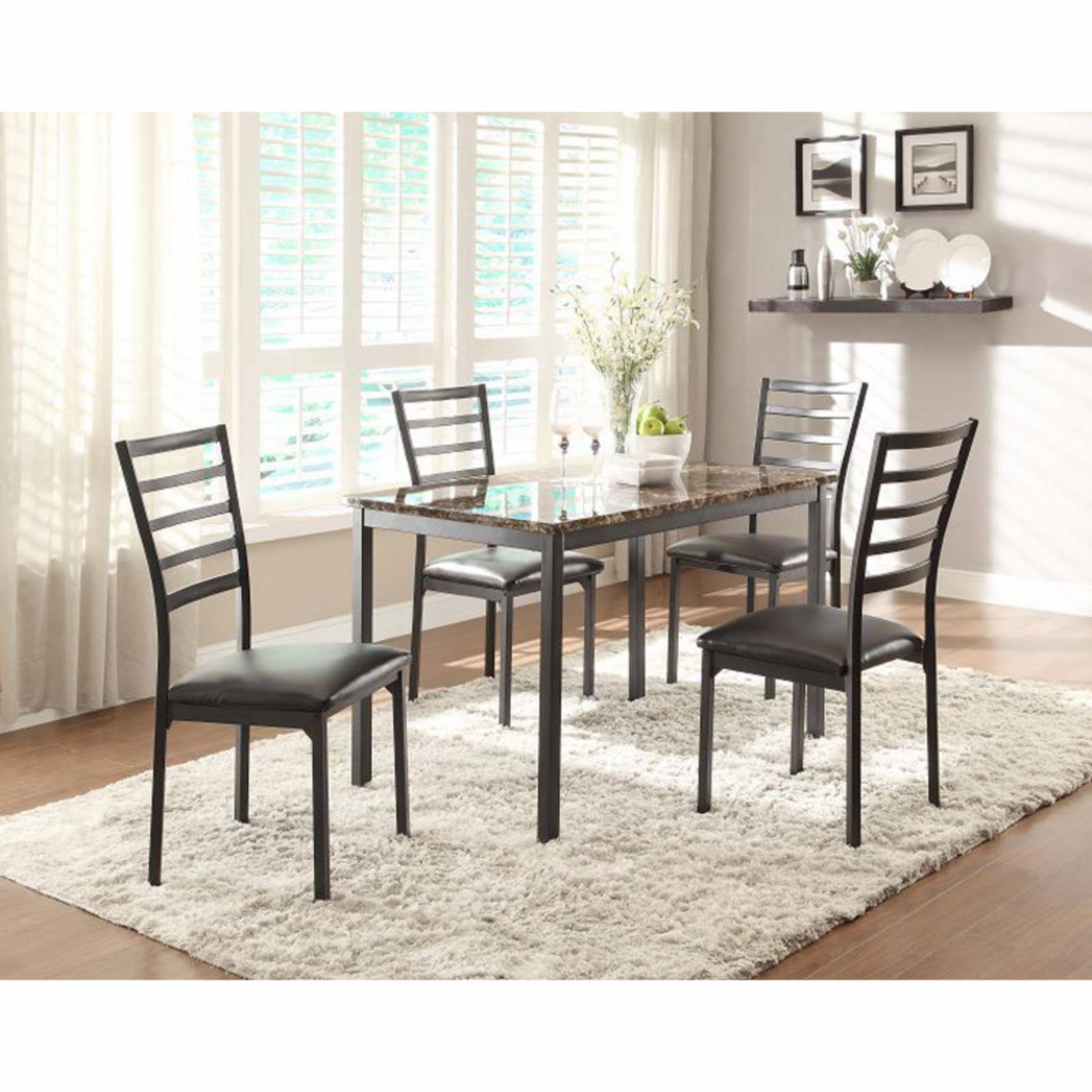 Chelsea Lane Hamilton Faux Marble Top Metal Dining Table, Black