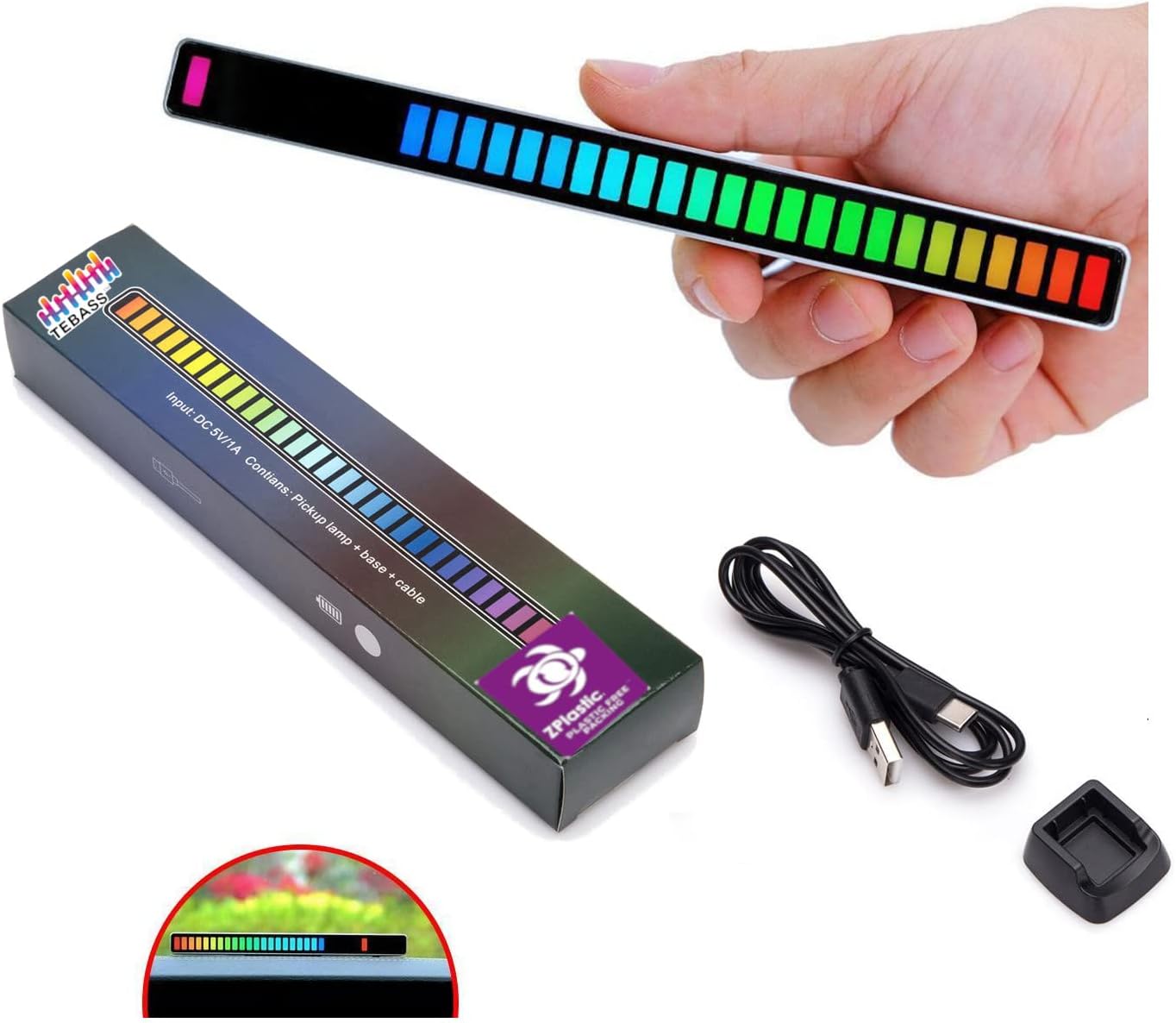 TEBASS RGB Music Level Lights Bar, Sound Activated 32 LED RGB Lights 2022 Colorful, High Sensitive Patented Noise Removal Software for Car DJ/Youtuber Studio Gaming Set and Studio to Sing