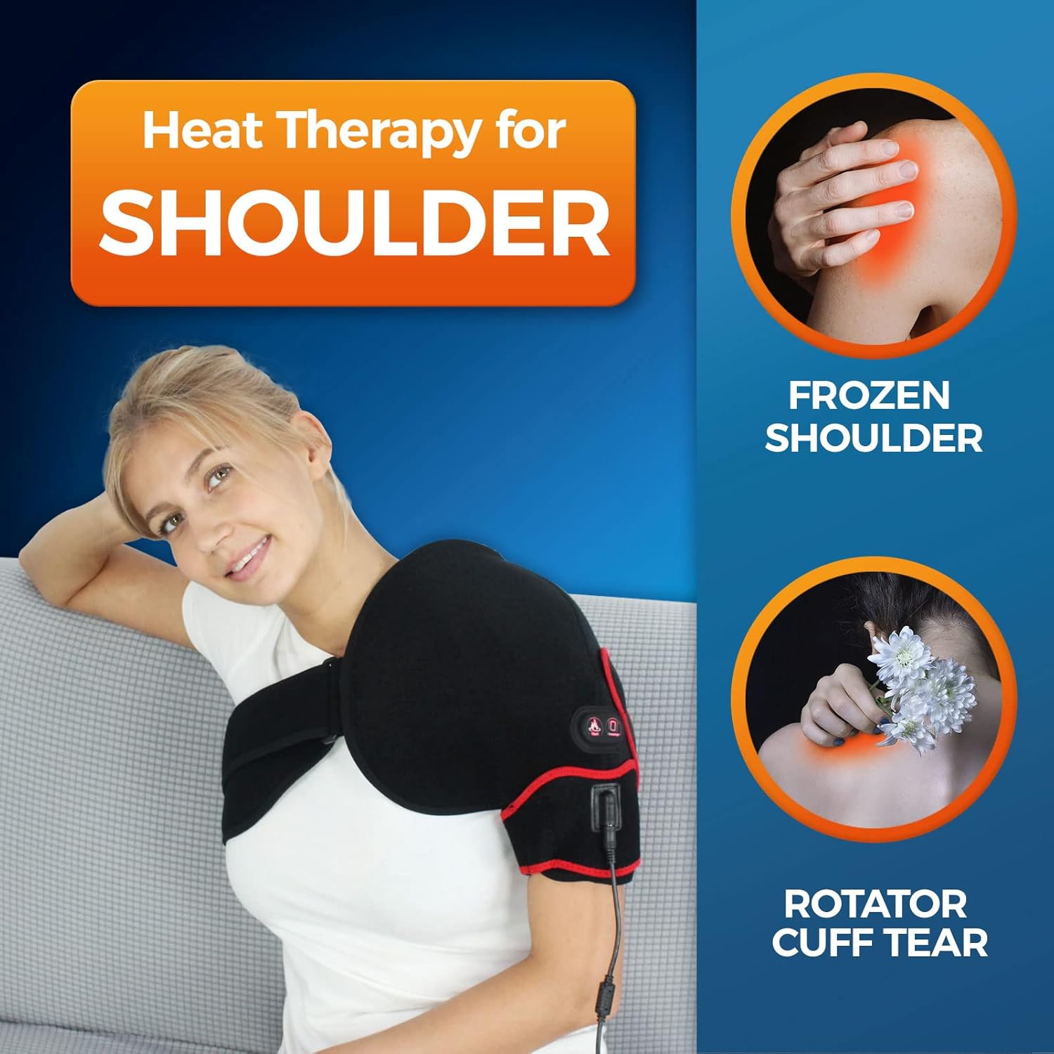 CHEROO Shoulder Heating Pad with Vibration Massager, Auto Shut Off Heated Brace Wrap Support for Rotator Cuff Joint Tendon Injury Arthritis Pain Relief