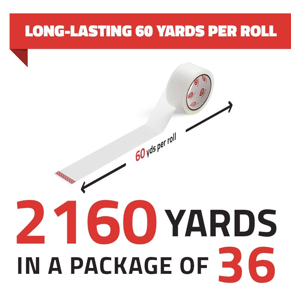 Simply Cool Clear Packing Tape Refill Rolls | Bulk 36 Pack of 60 Yards Per Roll | Heavy Duty Strong Industrial Packaging Tape Moving Sealing Boxes & Shipping | 2160 Yards Total 1.97mm Thick 1.88” Wide Pack of 2