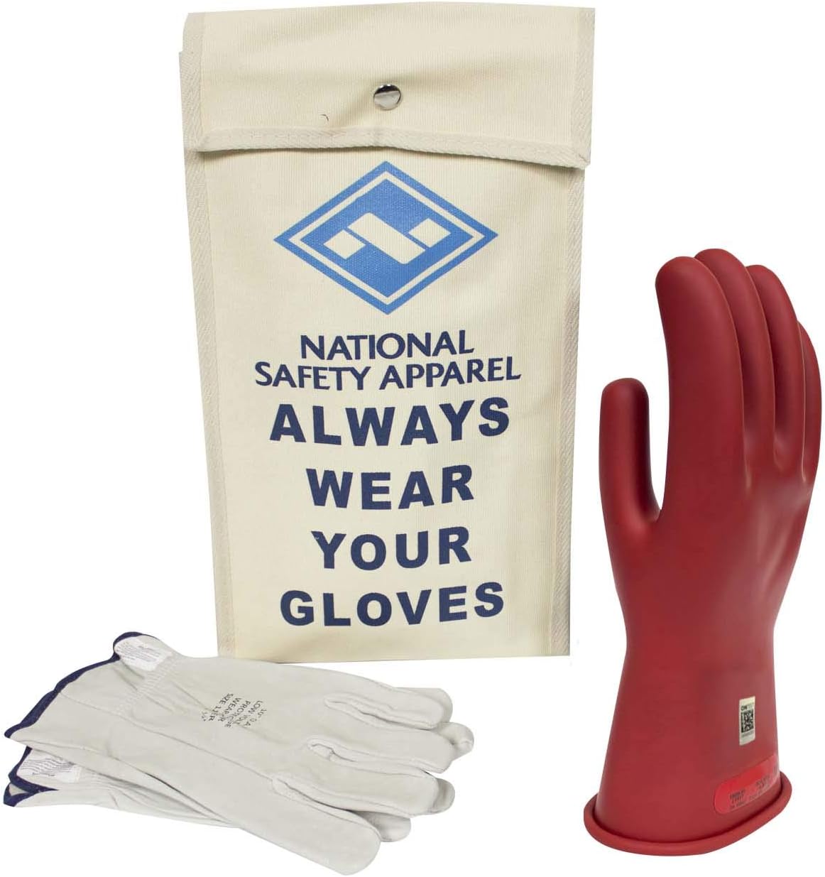 National Safety Apparel Class 0 Yellow Rubber Voltage Insulating Glove Kit with Leather Protectors, Max. Use Voltage 1,000V AC/ 1,500V DC (KITGC011Y)