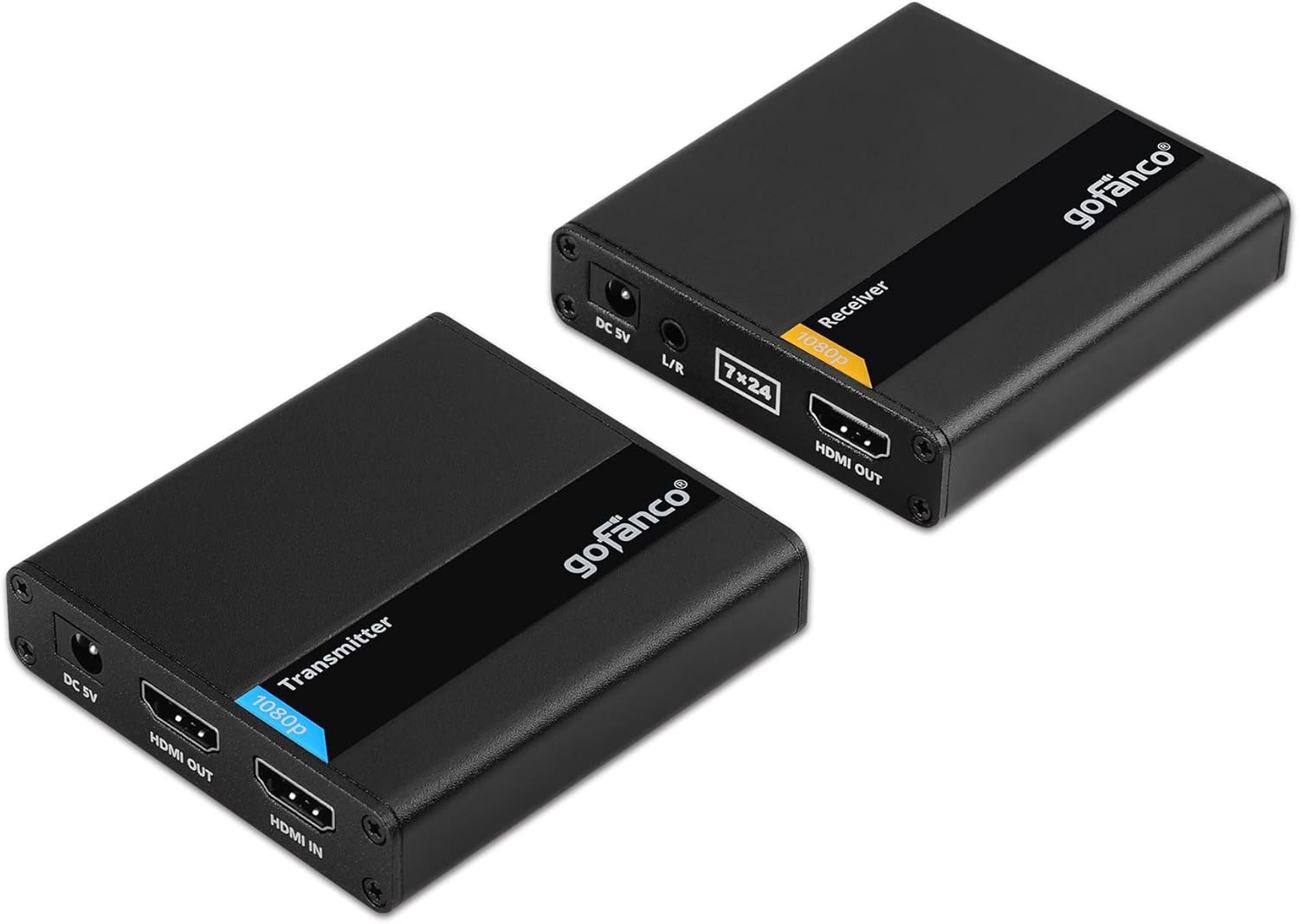 gofanco 1080p HDMI CAT6 Extender &ndash; Up to 230ft at 1080p, Loopout, Dual IR, HDMI 1.3, HDCP 1.4, Near Zero Latency, Stereo Audio Extraction, Lightning/Surge/ESD Protection (HDExt70)