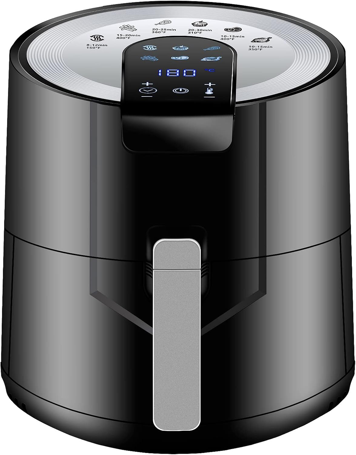 Surdarx Air Fryer 5.5L Quart Fried Basket with Touch Screen, Recipes, One Touch Operation, Fry, Bake, Bake, Reheat, 6 Preset Functions, Auto Power Off Removable Fryer Basket（ Black） Pack of 2