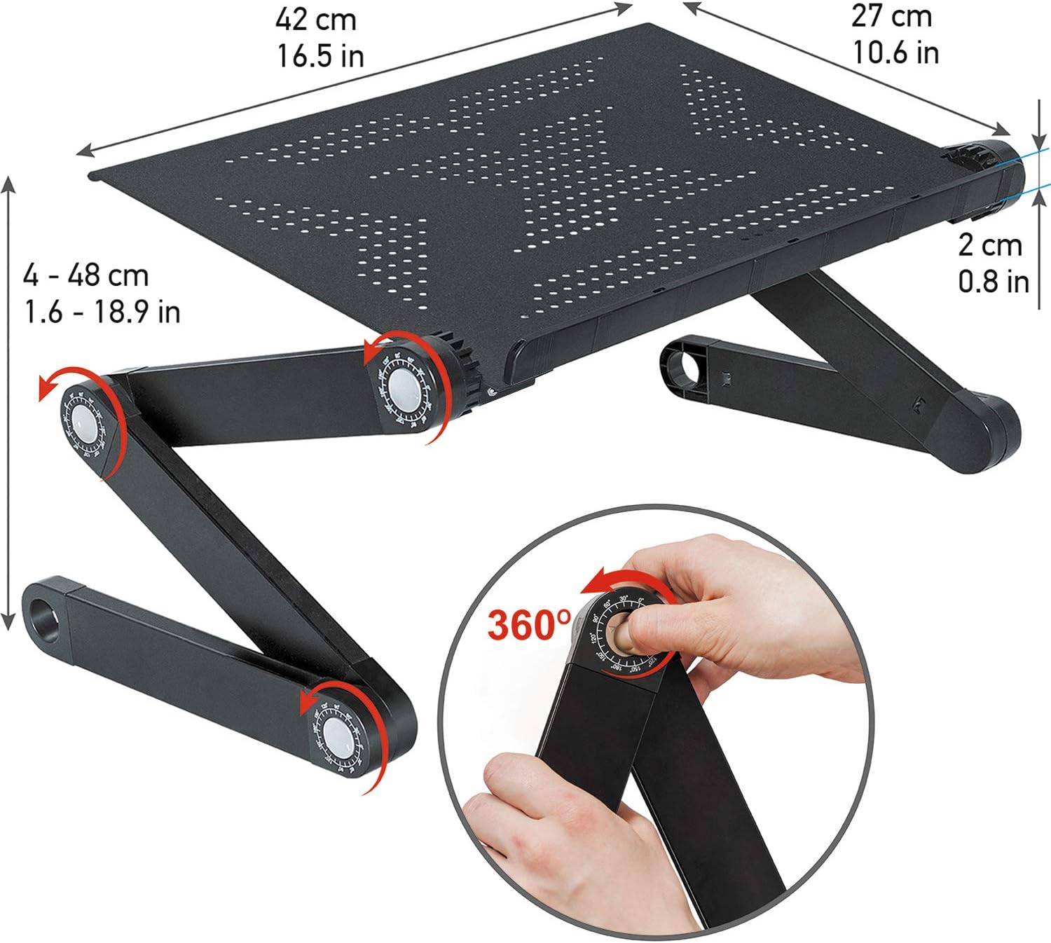 WonderWorker Newton Ergonomic Folding Laptop Table, Adjustable Laptop Stand, Portable Desk for Laptop, Bed Tray Cooling Pad, Black Pack of 2