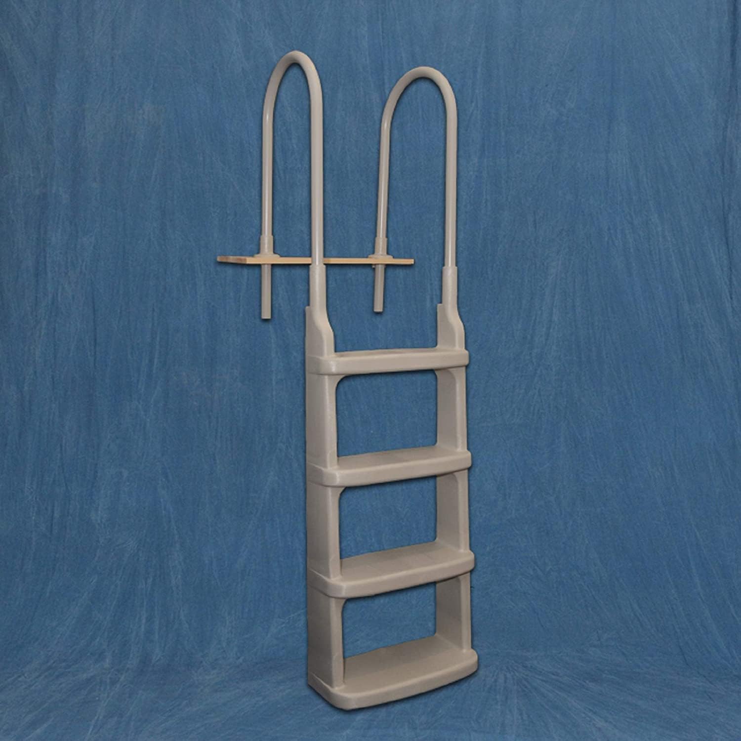 Main Access Easy Incline Taupe Pool Deck Ladder: Four Large Graduated Treads and Adjustable Handrails for 48 to 54 Inch Above Ground Pools